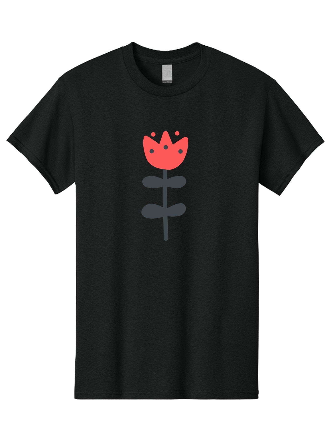 Tulip-1 Men'S Graphic Tee, 100% Cotton, Comfortable Casual Summer Wear, Machine Washable, Stylized Tulip, Cartoon Flower, Simple Design, Minimalist Art, Floral Illustration, Red Petals, Black Leaves, Cute Graphics, Modern Iconography, Aab808 9