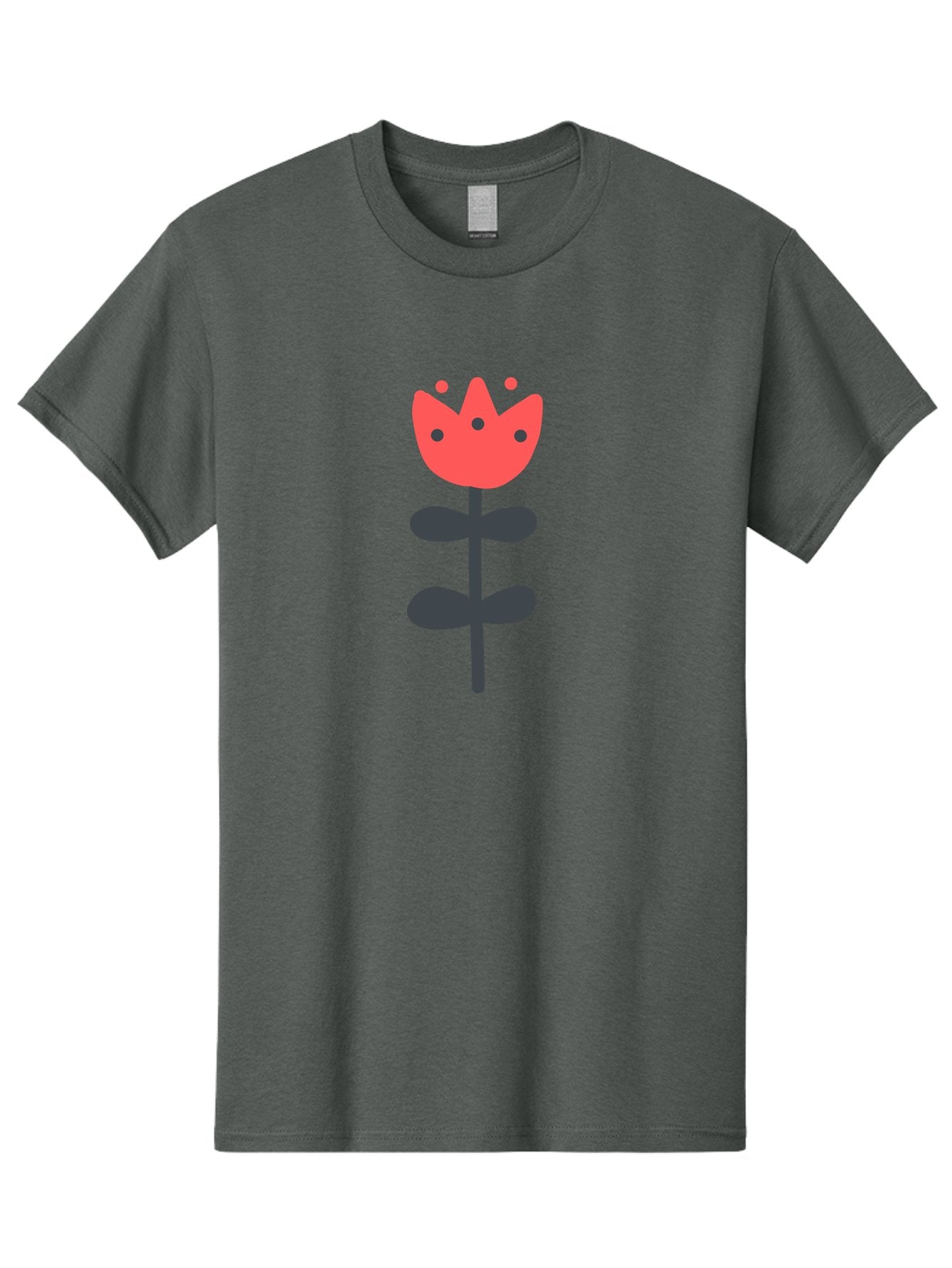 Tulip-1 Men'S Graphic Tee, 100% Cotton, Comfortable Casual Summer Wear, Machine Washable, Stylized Tulip, Cartoon Flower, Simple Design, Minimalist Art, Floral Illustration, Red Petals, Black Leaves, Cute Graphics, Modern Iconography, Aab808 5