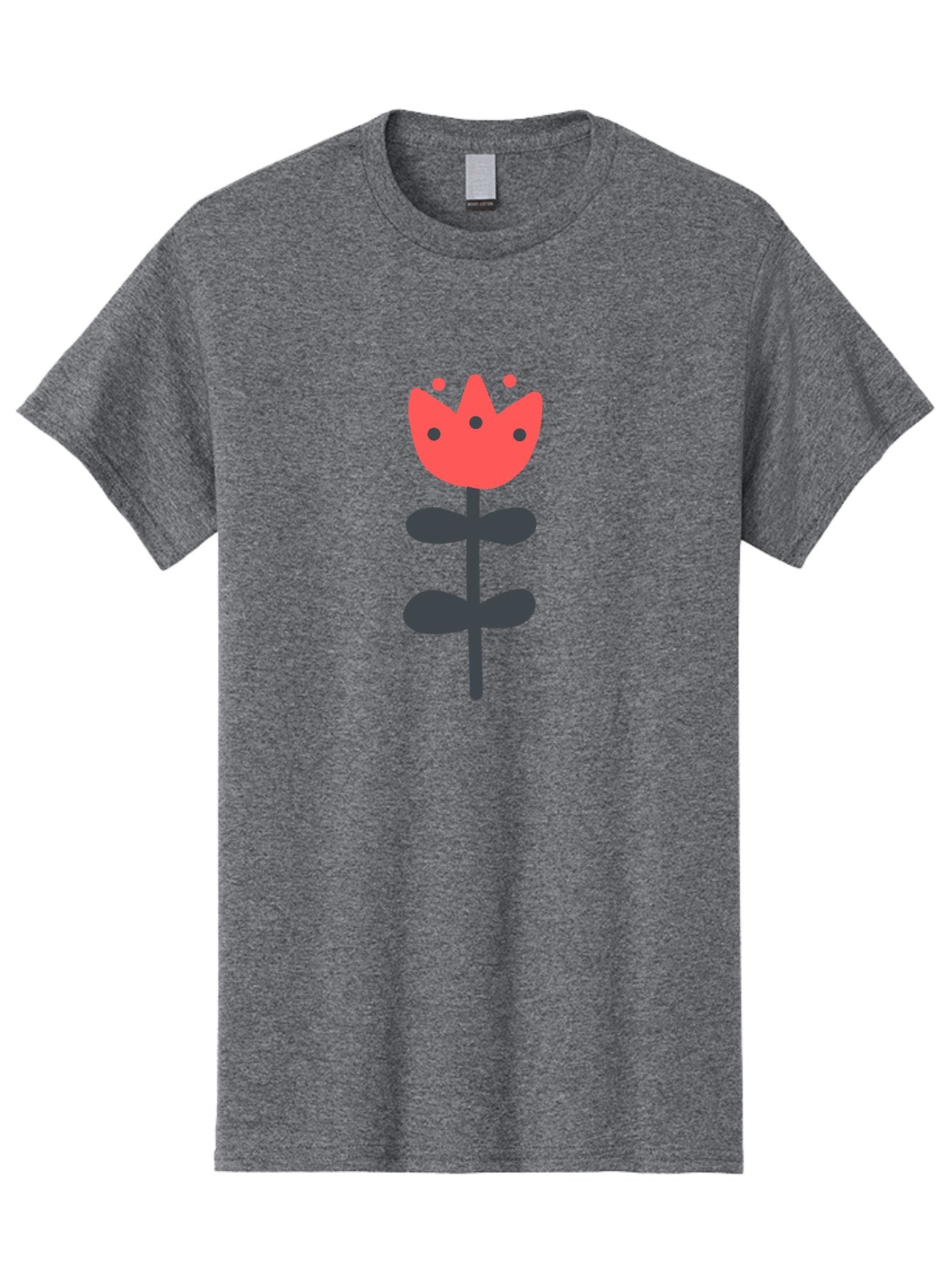Tulip-1 Men'S Graphic Tee, 100% Cotton, Comfortable Casual Summer Wear, Machine Washable, Stylized Tulip, Cartoon Flower, Simple Design, Minimalist Art, Floral Illustration, Red Petals, Black Leaves, Cute Graphics, Modern Iconography, Aab808