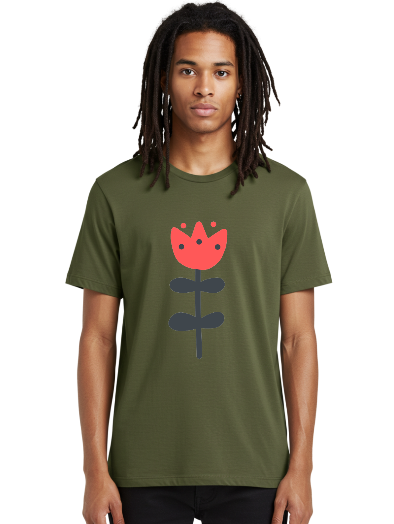 Tulip-1 Men'S Graphic Tee, 100% Cotton, Comfortable Casual Summer Wear, Machine Washable, Stylized Tulip, Cartoon Flower, Simple Design, Minimalist Art, Floral Illustration, Red Petals, Black Leaves, Cute Graphics, Modern Iconography, Aab808 30