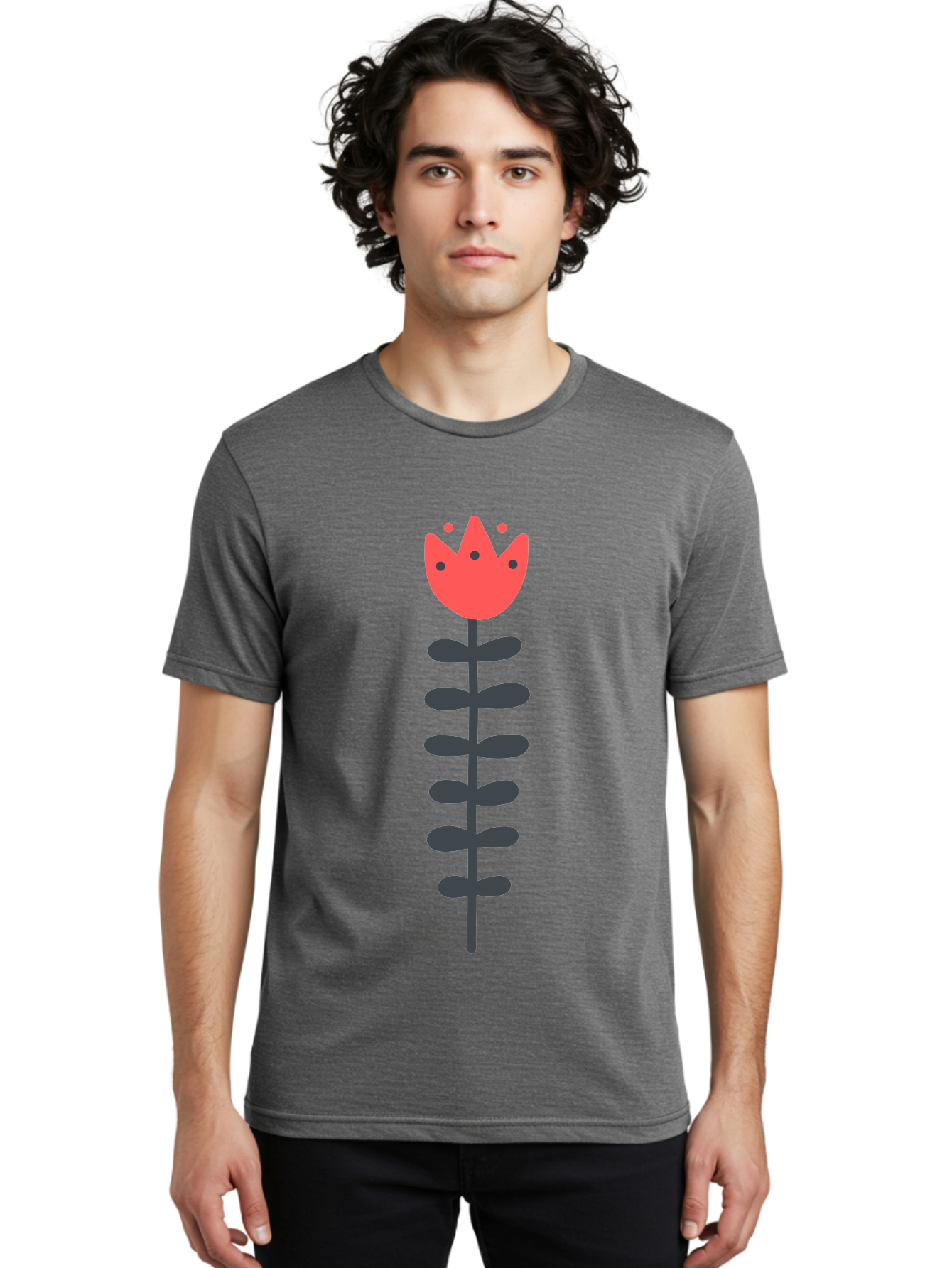 Tulip-Illustration Men'S Graphic Tee, 100% Cotton, Comfortable Casual Summer Wear, Machine Washable, Stylized Tulip, Minimalist Design, Simple Shapes, Red Tulip, Purple Leaves, Modern Art, Floral Motif, Artistic Expression, Creative Design Aab809 10