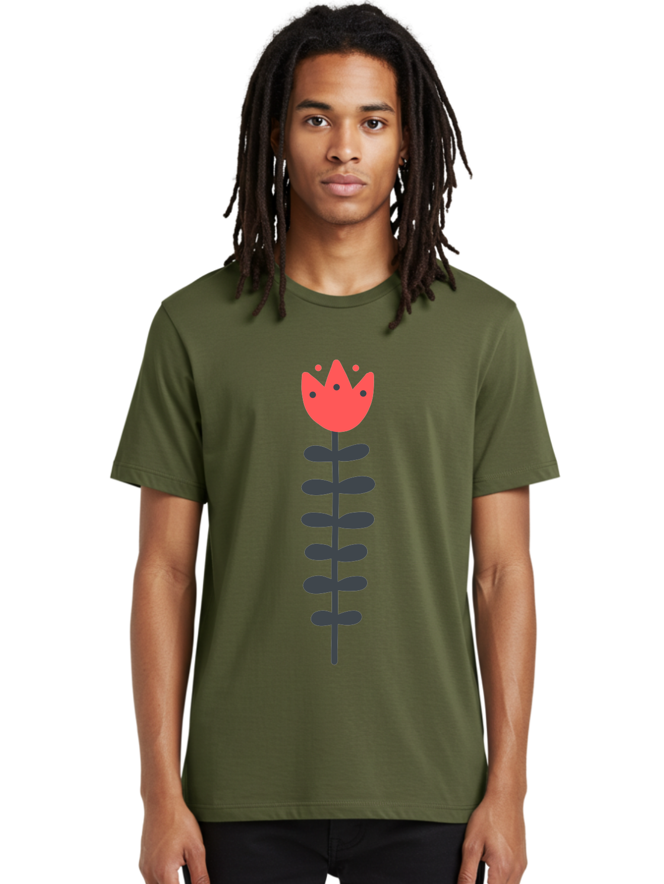 Tulip-Illustration Men'S Graphic Tee, 100% Cotton, Comfortable Casual Summer Wear, Machine Washable, Stylized Tulip, Minimalist Design, Simple Shapes, Red Tulip, Purple Leaves, Modern Art, Floral Motif, Artistic Expression, Creative Design Aab809 18