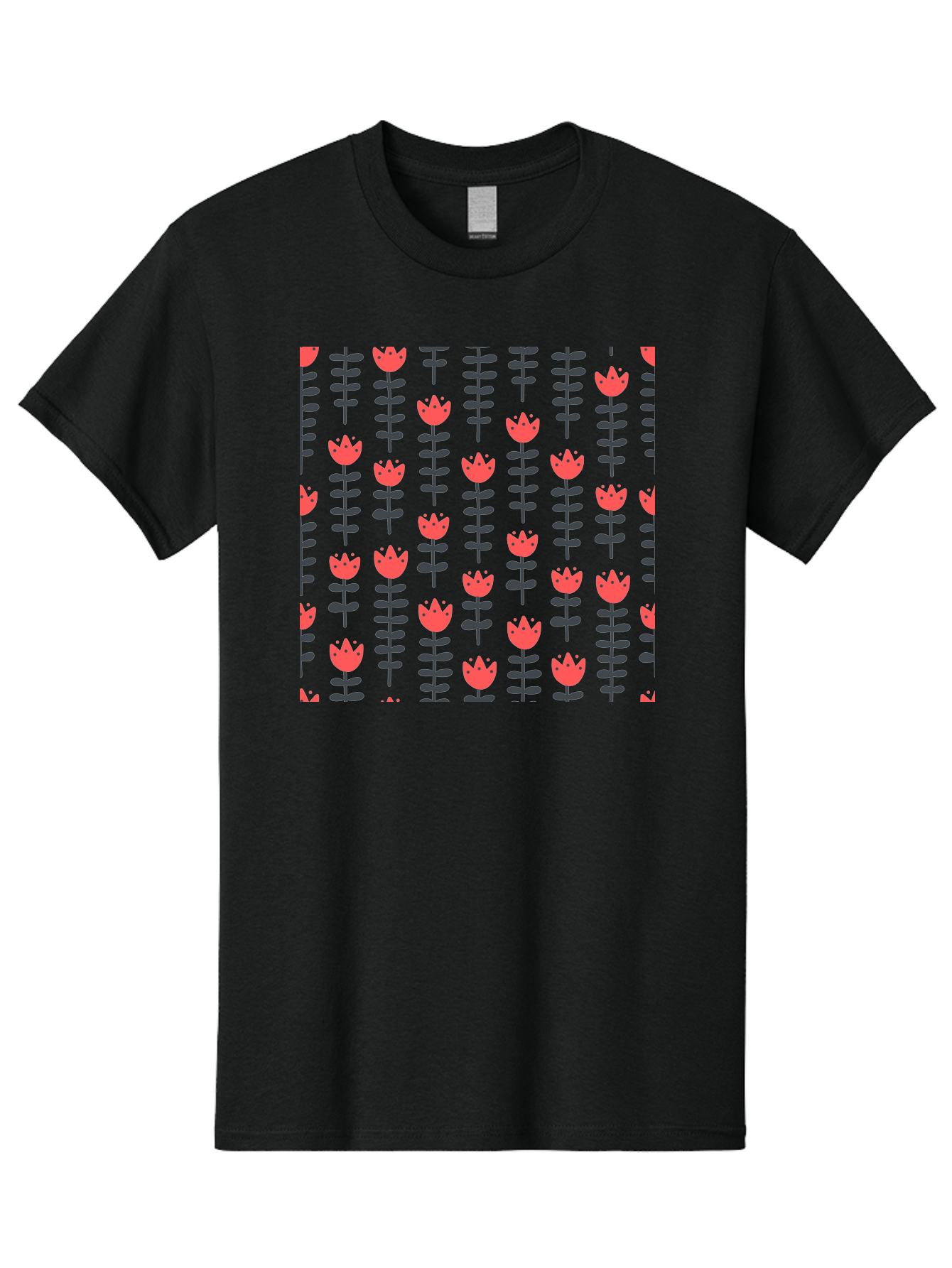 Tulip-Pattern-1 Men'S Graphic Tee, 100% Cotton, Comfortable Casual Summer Wear, Machine Washable, Tulip Pattern, Red Tulips, Black Stems, Floral Design, Repeating Pattern, Minimalist Style, Botanical Print, Wallpaper, Textile Design, Aab810 23
