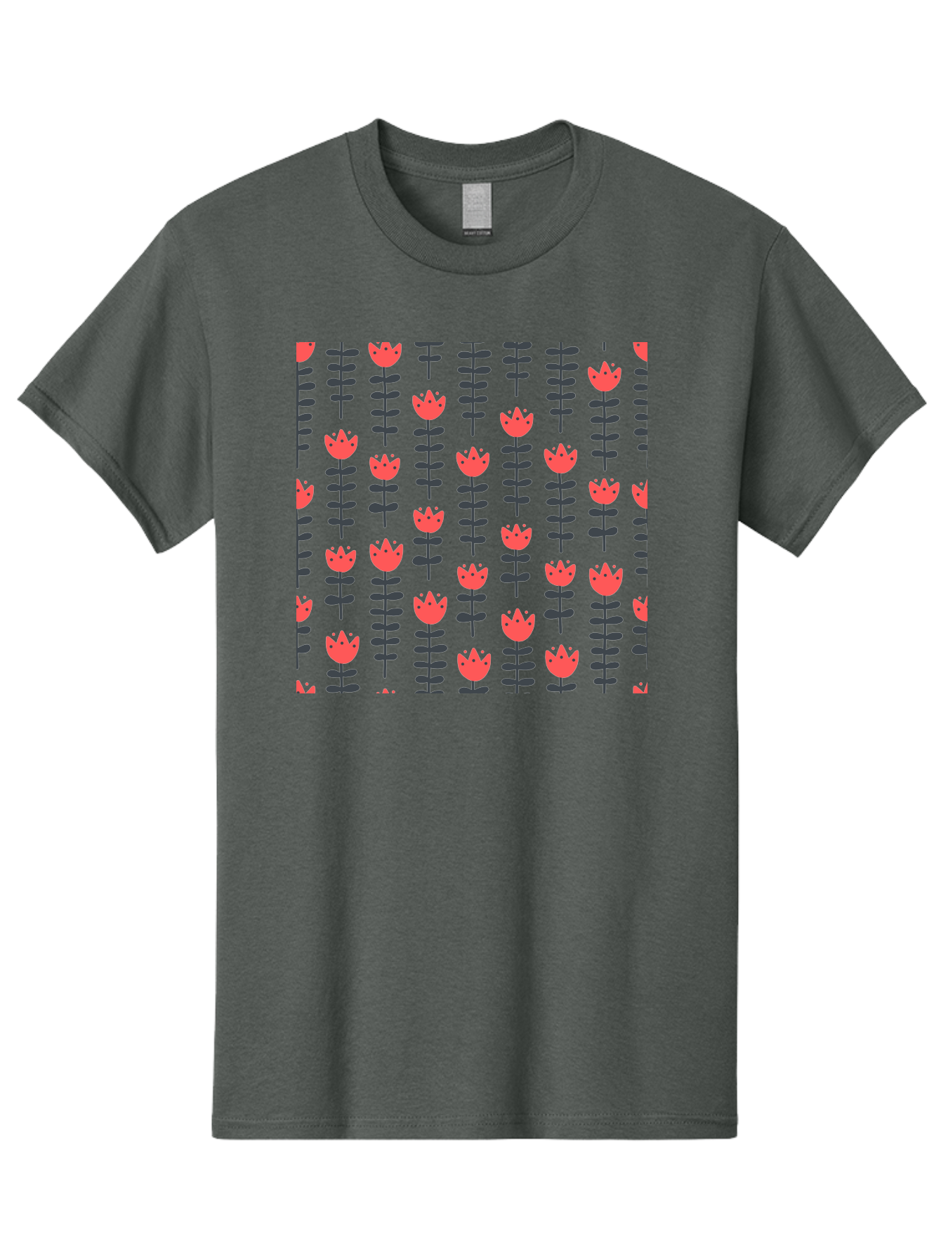 Tulip-Pattern-1 Men'S Graphic Tee, 100% Cotton, Comfortable Casual Summer Wear, Machine Washable, Tulip Pattern, Red Tulips, Black Stems, Floral Design, Repeating Pattern, Minimalist Style, Botanical Print, Wallpaper, Textile Design, Aab810 17