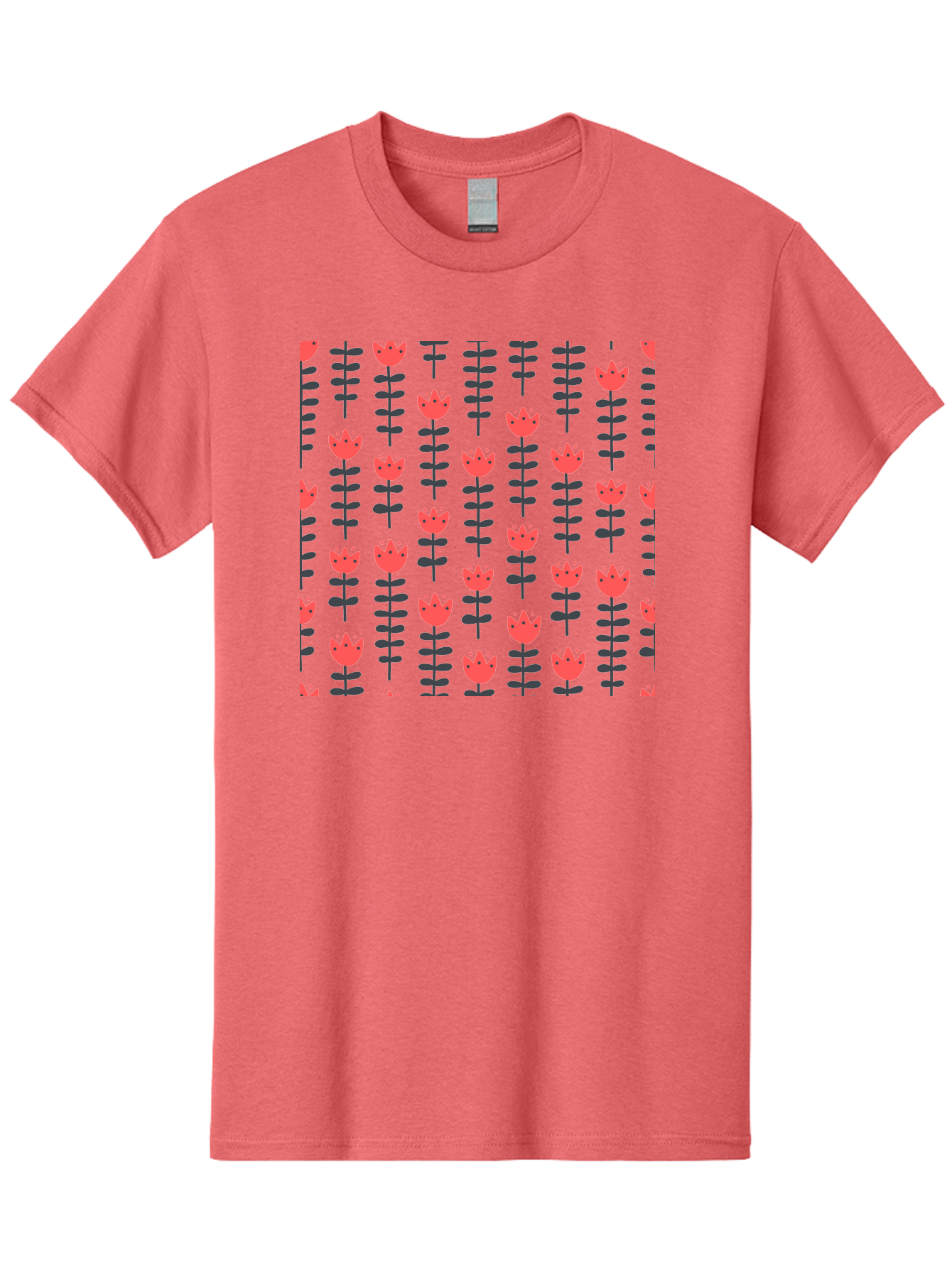 Tulip-Pattern-1 Men'S Graphic Tee, 100% Cotton, Comfortable Casual Summer Wear, Machine Washable, Tulip Pattern, Red Tulips, Black Stems, Floral Design, Repeating Pattern, Minimalist Style, Botanical Print, Wallpaper, Textile Design, Aab810 7