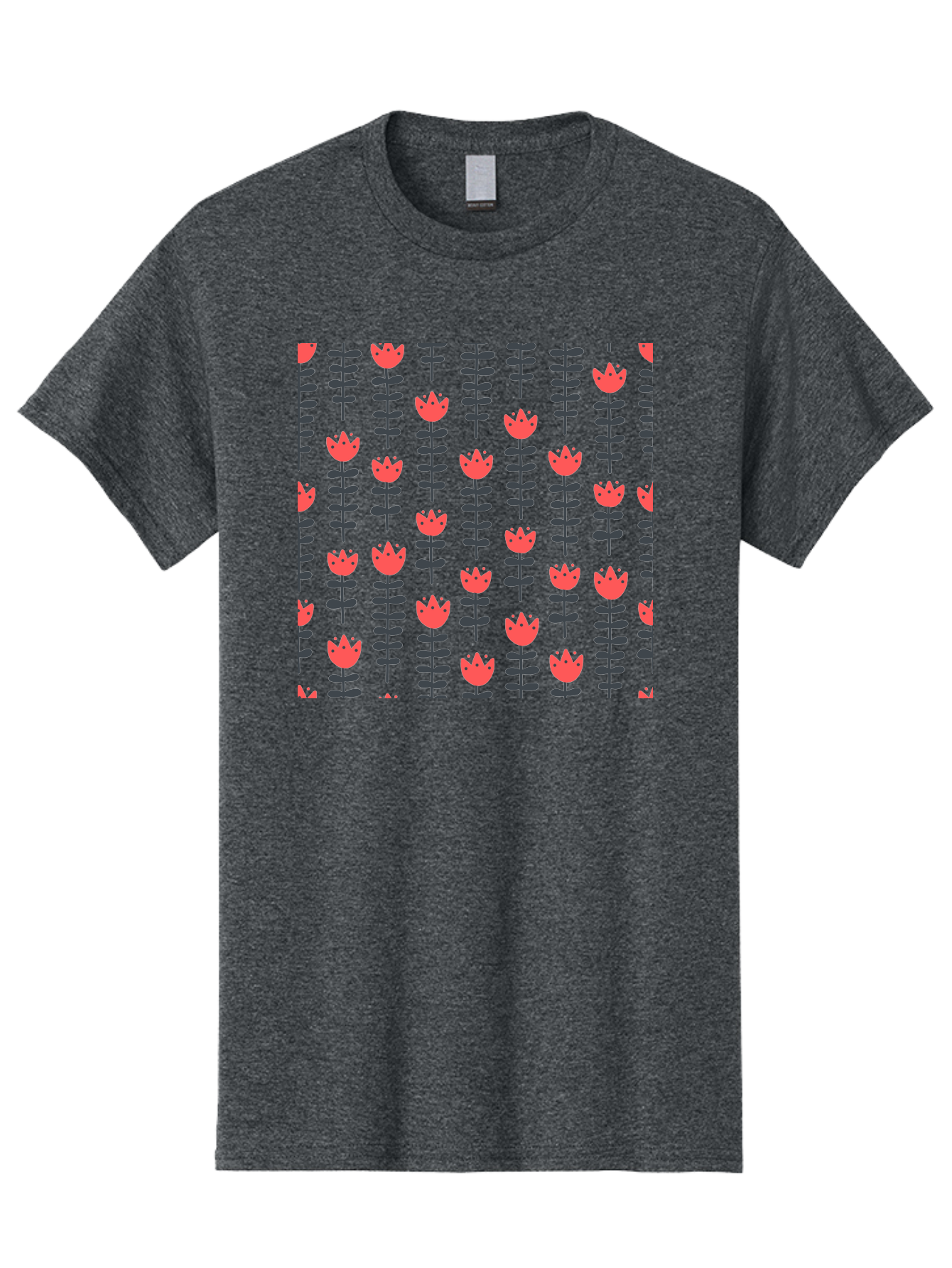 Tulip-Pattern-1 Men'S Graphic Tee, 100% Cotton, Comfortable Casual Summer Wear, Machine Washable, Tulip Pattern, Red Tulips, Black Stems, Floral Design, Repeating Pattern, Minimalist Style, Botanical Print, Wallpaper, Textile Design, Aab810 5