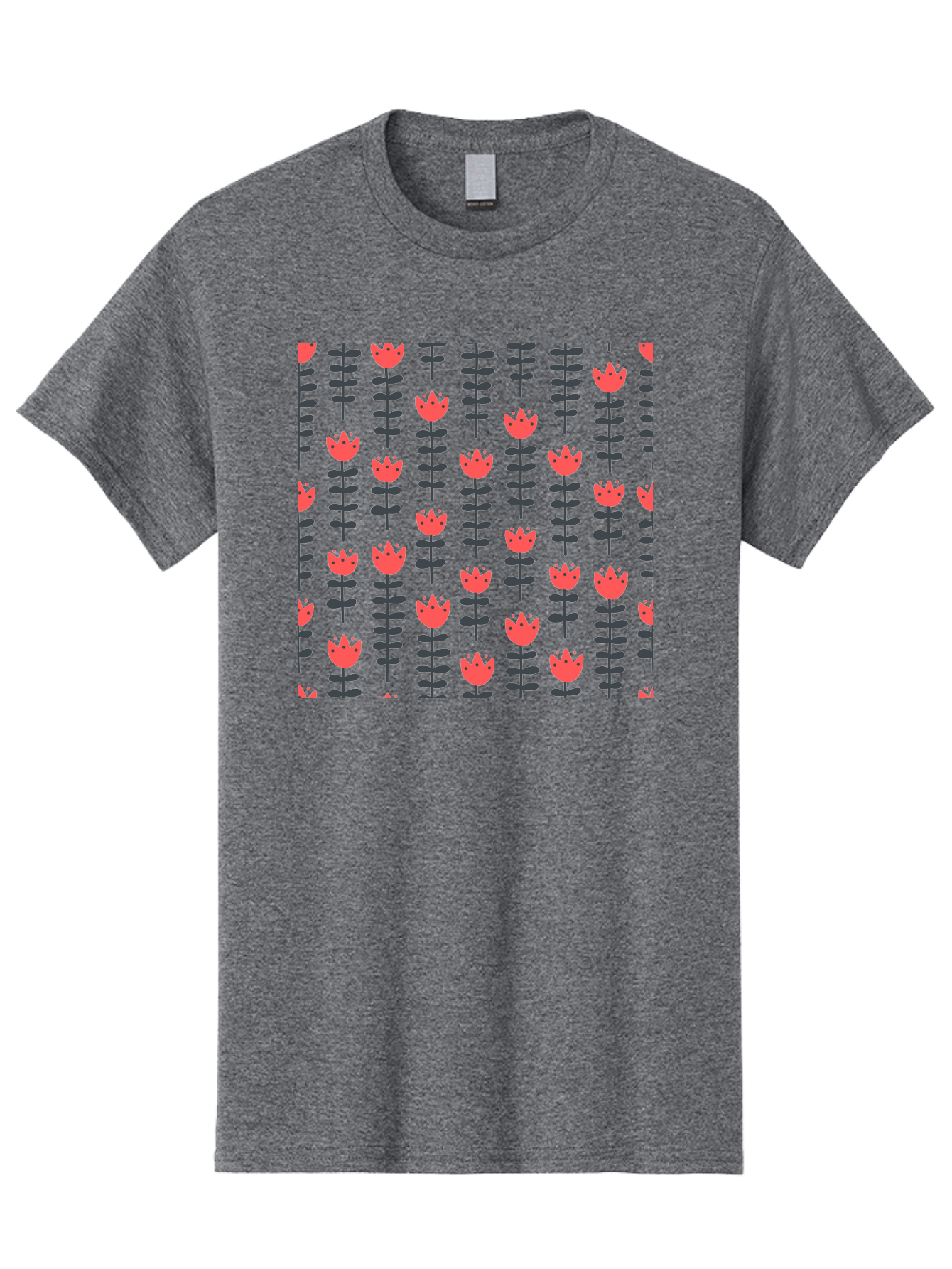 Tulip-Pattern-1 Men'S Graphic Tee, 100% Cotton, Comfortable Casual Summer Wear, Machine Washable, Tulip Pattern, Red Tulips, Black Stems, Floral Design, Repeating Pattern, Minimalist Style, Botanical Print, Wallpaper, Textile Design, Aab810 27