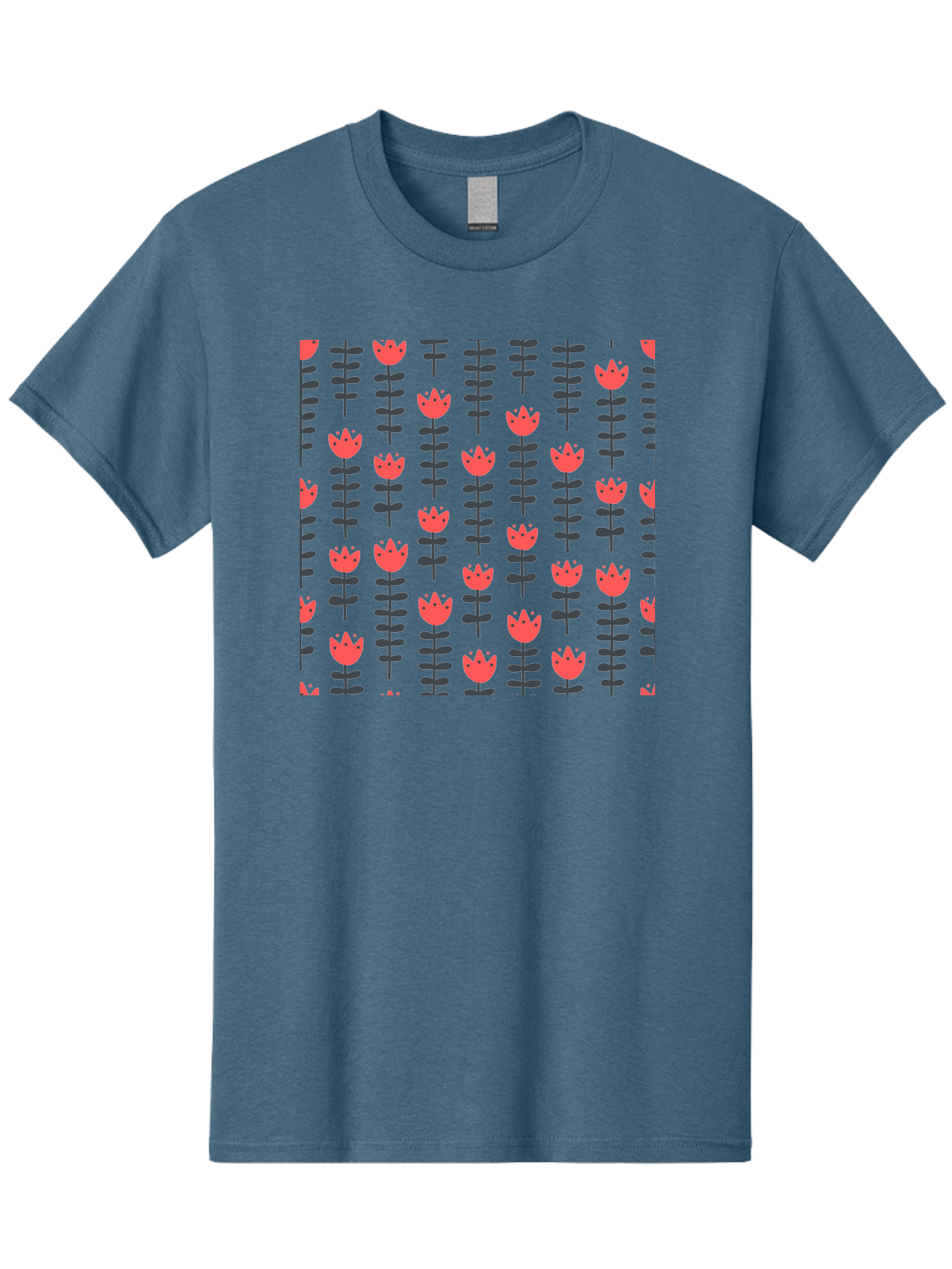 Tulip-Pattern-1 Men'S Graphic Tee, 100% Cotton, Comfortable Casual Summer Wear, Machine Washable, Tulip Pattern, Red Tulips, Black Stems, Floral Design, Repeating Pattern, Minimalist Style, Botanical Print, Wallpaper, Textile Design, Aab810 21