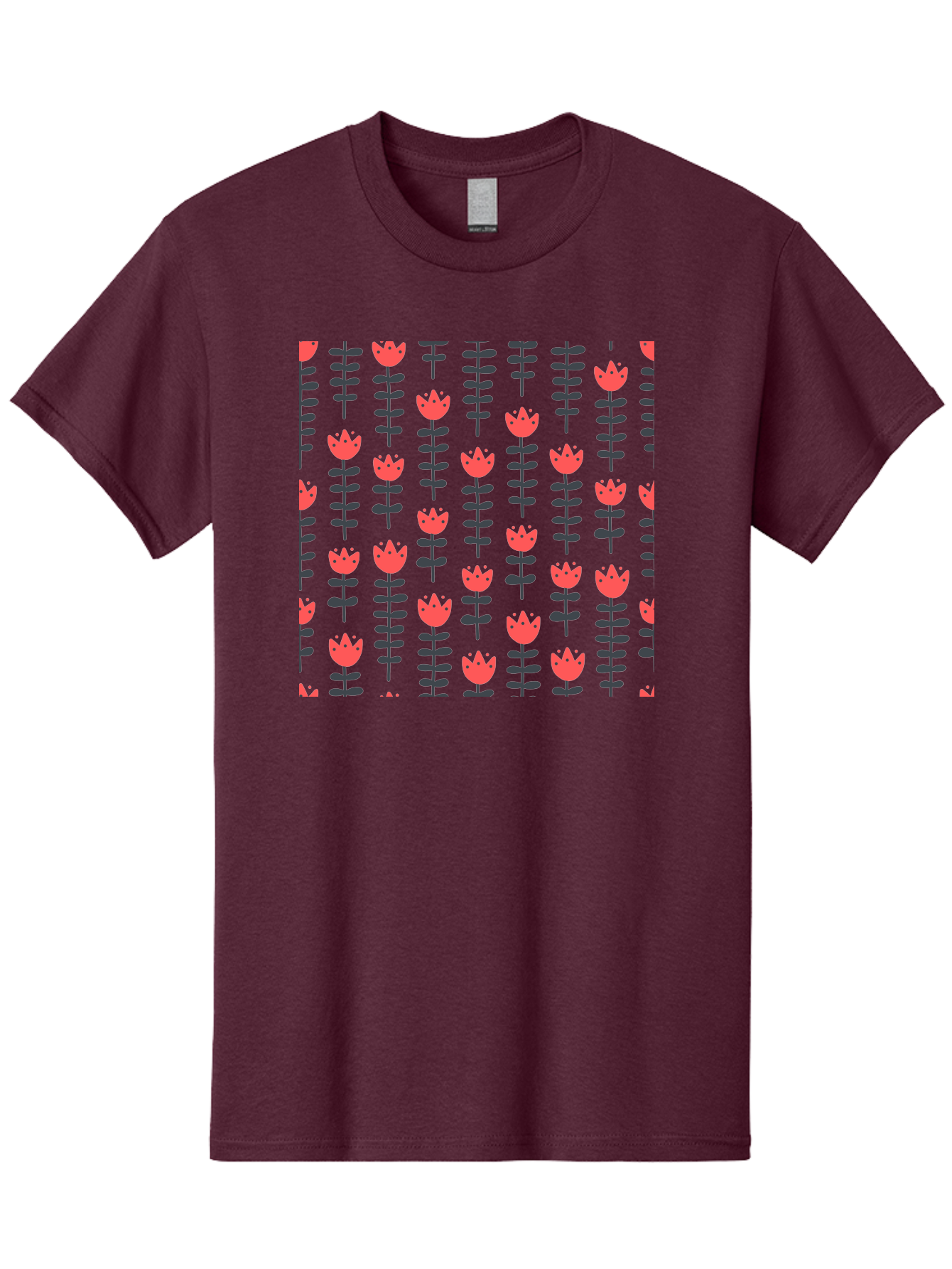 Tulip-Pattern-1 Men'S Graphic Tee, 100% Cotton, Comfortable Casual Summer Wear, Machine Washable, Tulip Pattern, Red Tulips, Black Stems, Floral Design, Repeating Pattern, Minimalist Style, Botanical Print, Wallpaper, Textile Design, Aab810 13