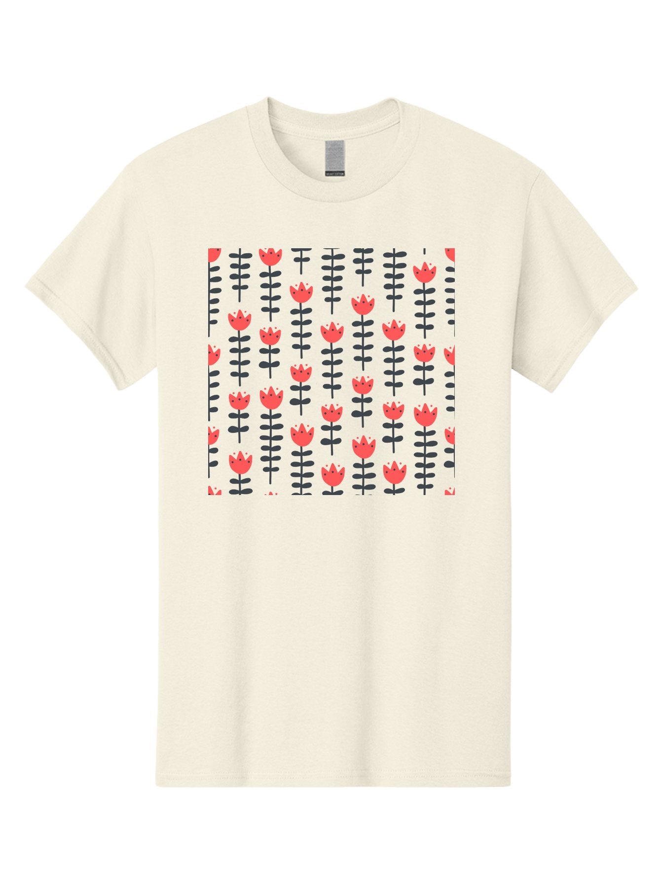 Tulip-Pattern-1 Men'S Graphic Tee, 100% Cotton, Comfortable Casual Summer Wear, Machine Washable, Tulip Pattern, Red Tulips, Black Stems, Floral Design, Repeating Pattern, Minimalist Style, Botanical Print, Wallpaper, Textile Design, Aab810 9