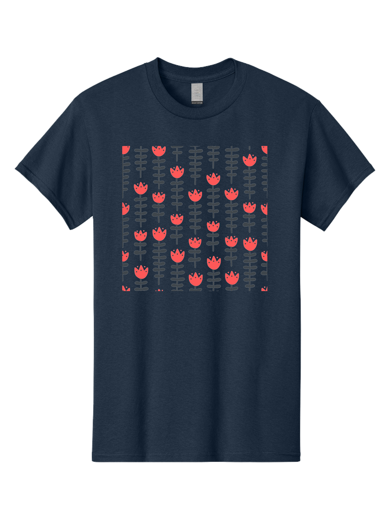 Tulip-Pattern-1 Men'S Graphic Tee, 100% Cotton, Comfortable Casual Summer Wear, Machine Washable, Tulip Pattern, Red Tulips, Black Stems, Floral Design, Repeating Pattern, Minimalist Style, Botanical Print, Wallpaper, Textile Design, Aab810 25