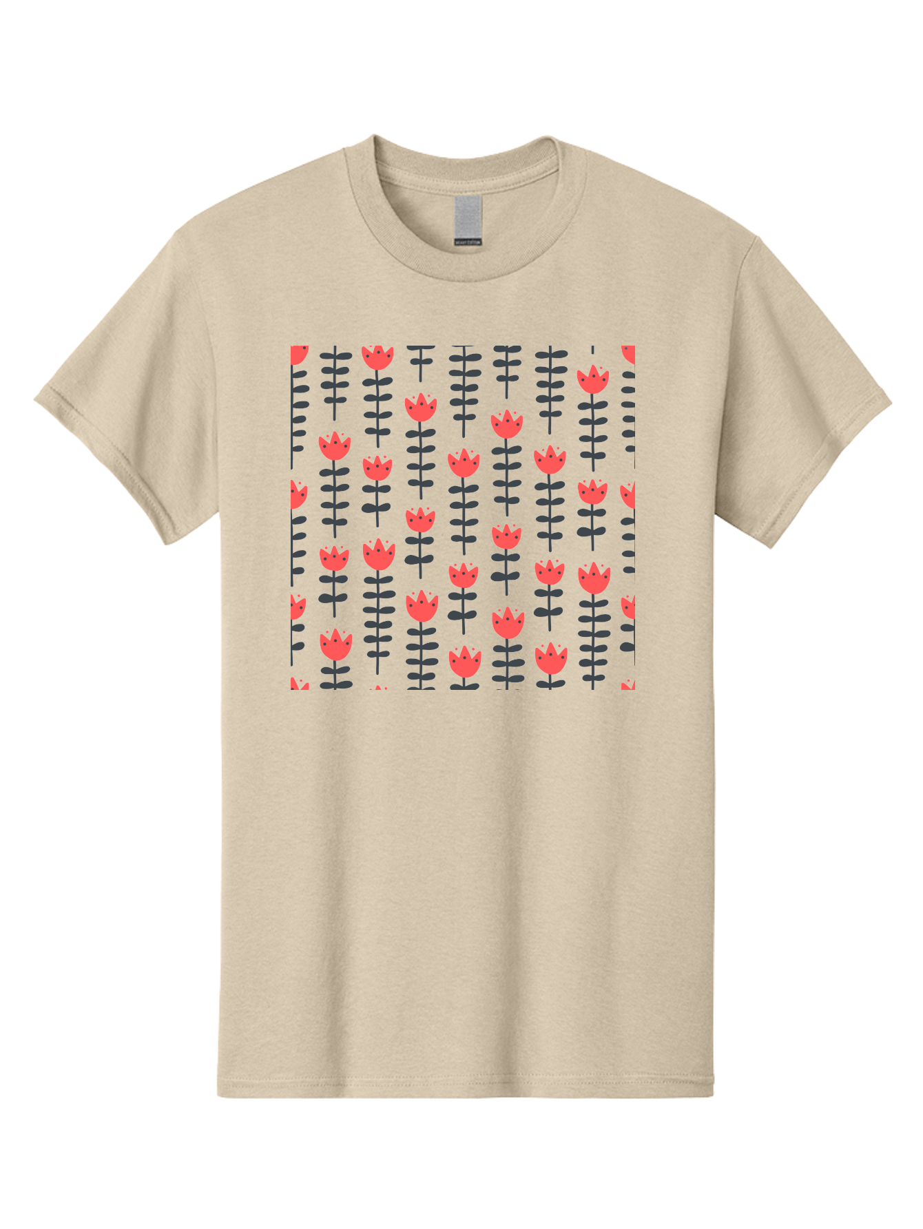 Tulip-Pattern-1 Men'S Graphic Tee, 100% Cotton, Comfortable Casual Summer Wear, Machine Washable, Tulip Pattern, Red Tulips, Black Stems, Floral Design, Repeating Pattern, Minimalist Style, Botanical Print, Wallpaper, Textile Design, Aab810 15
