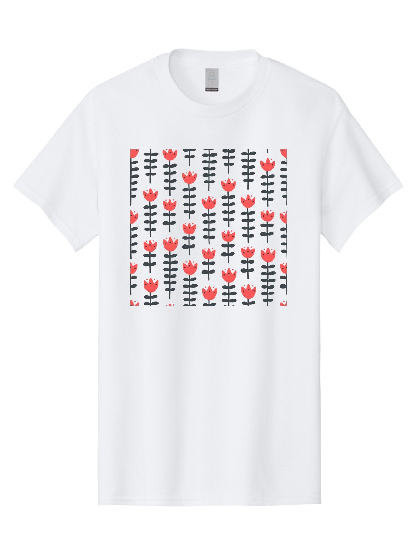 Tulip-Pattern-1 Men'S Graphic Tee, 100% Cotton, Comfortable Casual Summer Wear, Machine Washable, Tulip Pattern, Red Tulips, Black Stems, Floral Design, Repeating Pattern, Minimalist Style, Botanical Print, Wallpaper, Textile Design, Aab810 13
