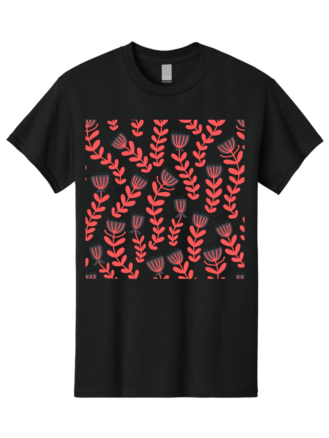 Tulip-Pattern Men'S Graphic Tee, 100% Cotton, Comfortable Casual Summer Wear, Machine Washable, Repeating Pattern, Pink Flowers, Leaves, Floral Design, Abstract Shapes, Vibrant Colors, Striped Patterns, Whimsical Art Aab811 13