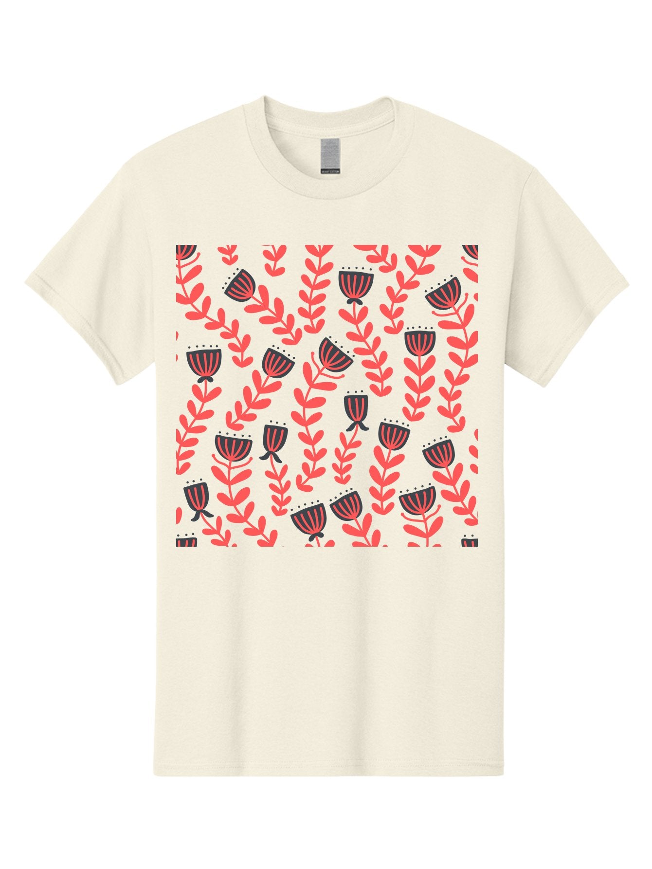 Tulip-Pattern Men'S Graphic Tee, 100% Cotton, Comfortable Casual Summer Wear, Machine Washable, Repeating Pattern, Pink Flowers, Leaves, Floral Design, Abstract Shapes, Vibrant Colors, Striped Patterns, Whimsical Art Aab811 12