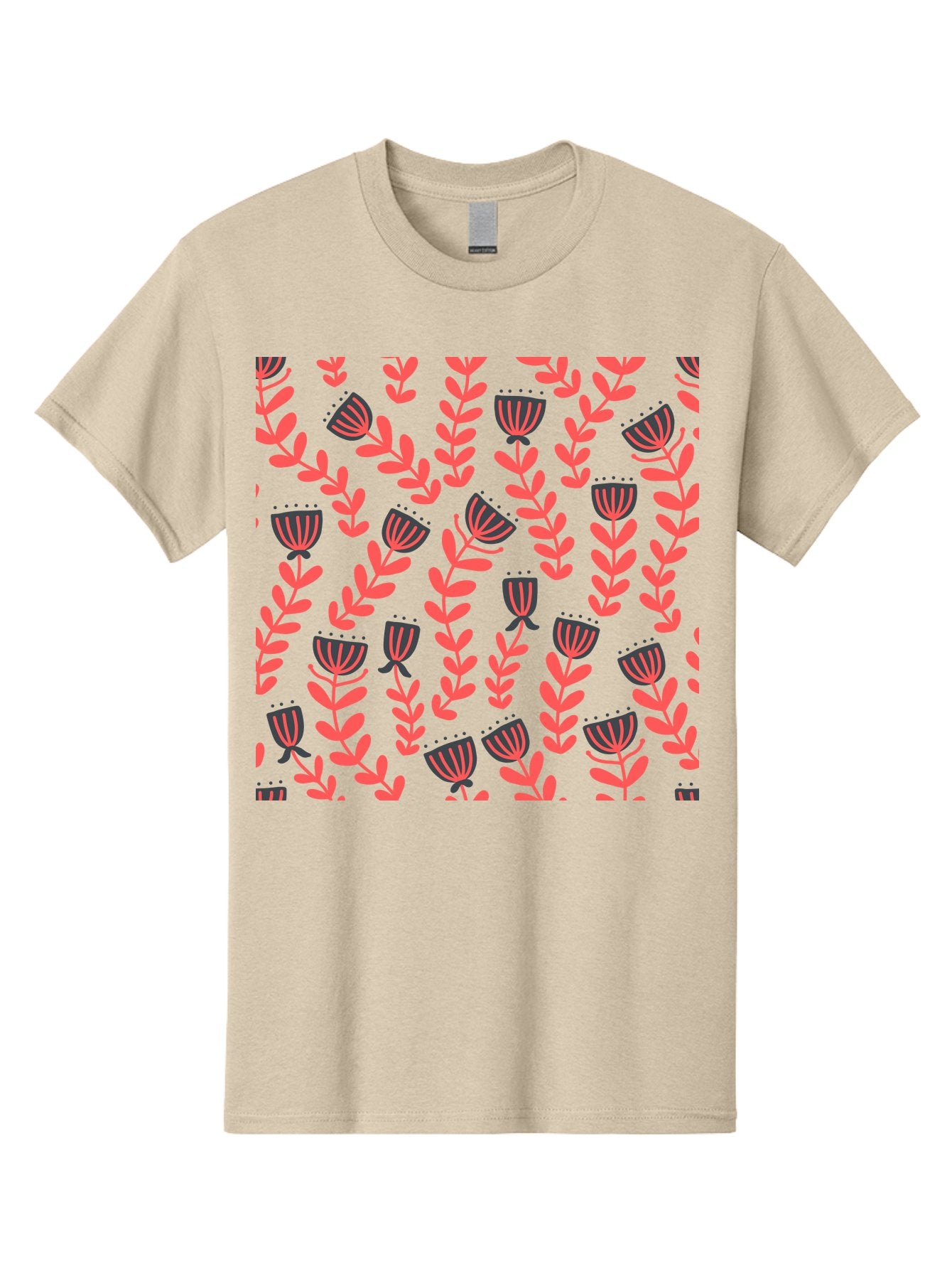 Tulip-Pattern Men'S Graphic Tee, 100% Cotton, Comfortable Casual Summer Wear, Machine Washable, Repeating Pattern, Pink Flowers, Leaves, Floral Design, Abstract Shapes, Vibrant Colors, Striped Patterns, Whimsical Art Aab811 3