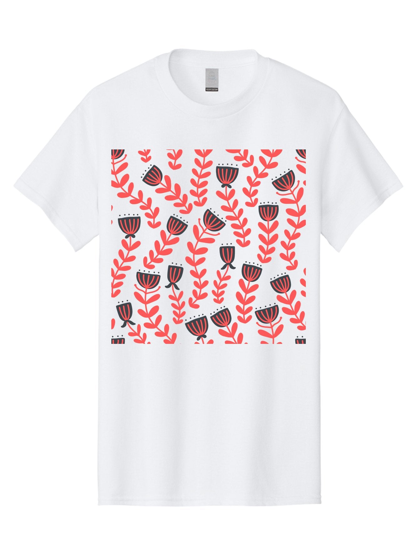 Tulip-Pattern Men'S Graphic Tee, 100% Cotton, Comfortable Casual Summer Wear, Machine Washable, Repeating Pattern, Pink Flowers, Leaves, Floral Design, Abstract Shapes, Vibrant Colors, Striped Patterns, Whimsical Art Aab811 7