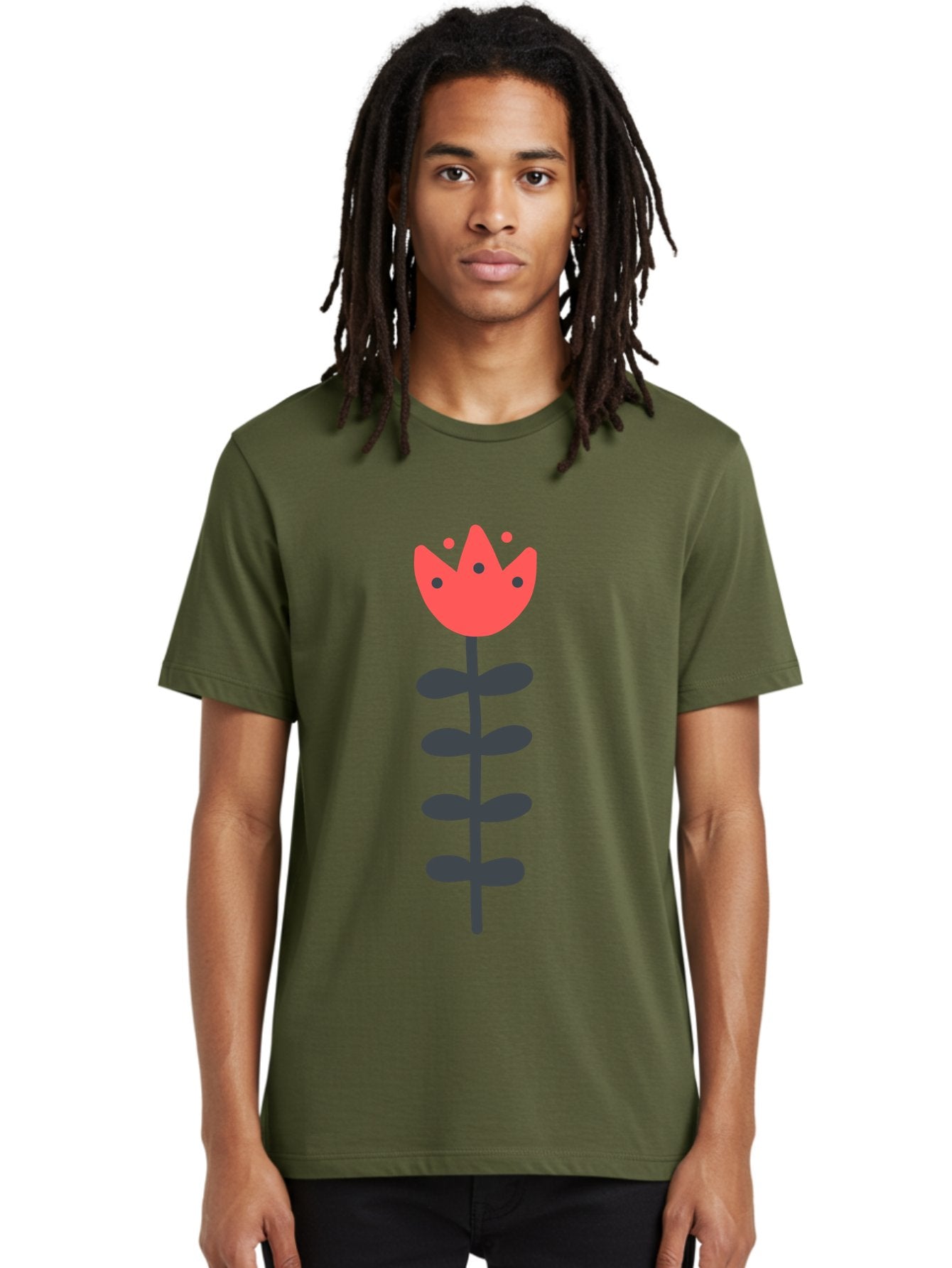 Tulip Men'S Graphic Tee, 100% Cotton, Comfortable Casual Summer Wear, Machine Washable, Red Tulip, Simple Flower, Minimalist Design, Floral Illustration, Cute Cartoon Flower, Vibrant Red Petals, Simple Stem, Black Leaves Aab812 22