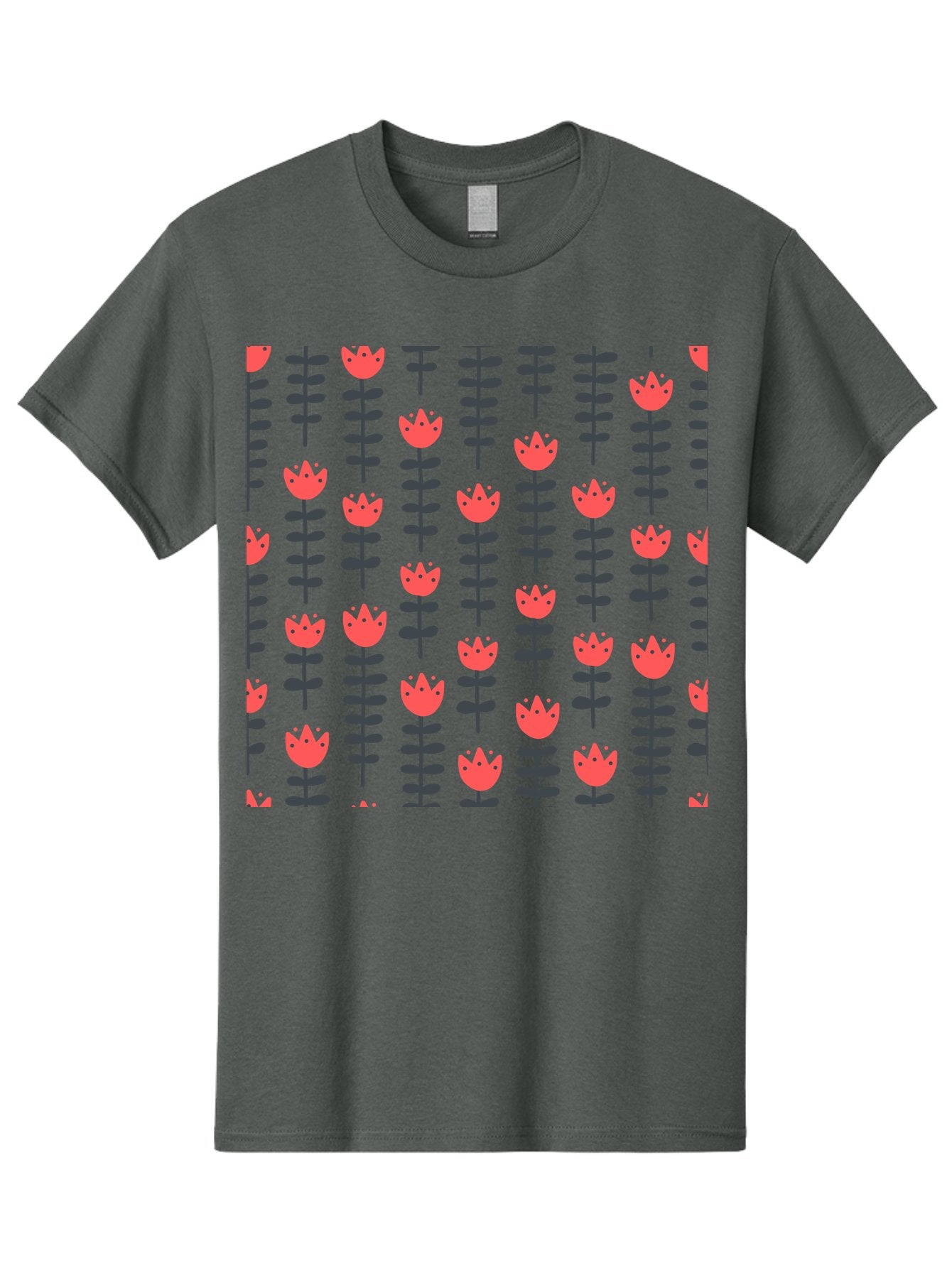Tulips-Pattern Men'S Graphic Tee, 100% Cotton, Comfortable Casual Summer Wear, Machine Washable, Red Flowers, Green Stems, Floral Design, Repeating Pattern, Cartoon Style, Simple Shapes, Whimsical Art, Playful Graphics, Minimalist Decor Aab813 14