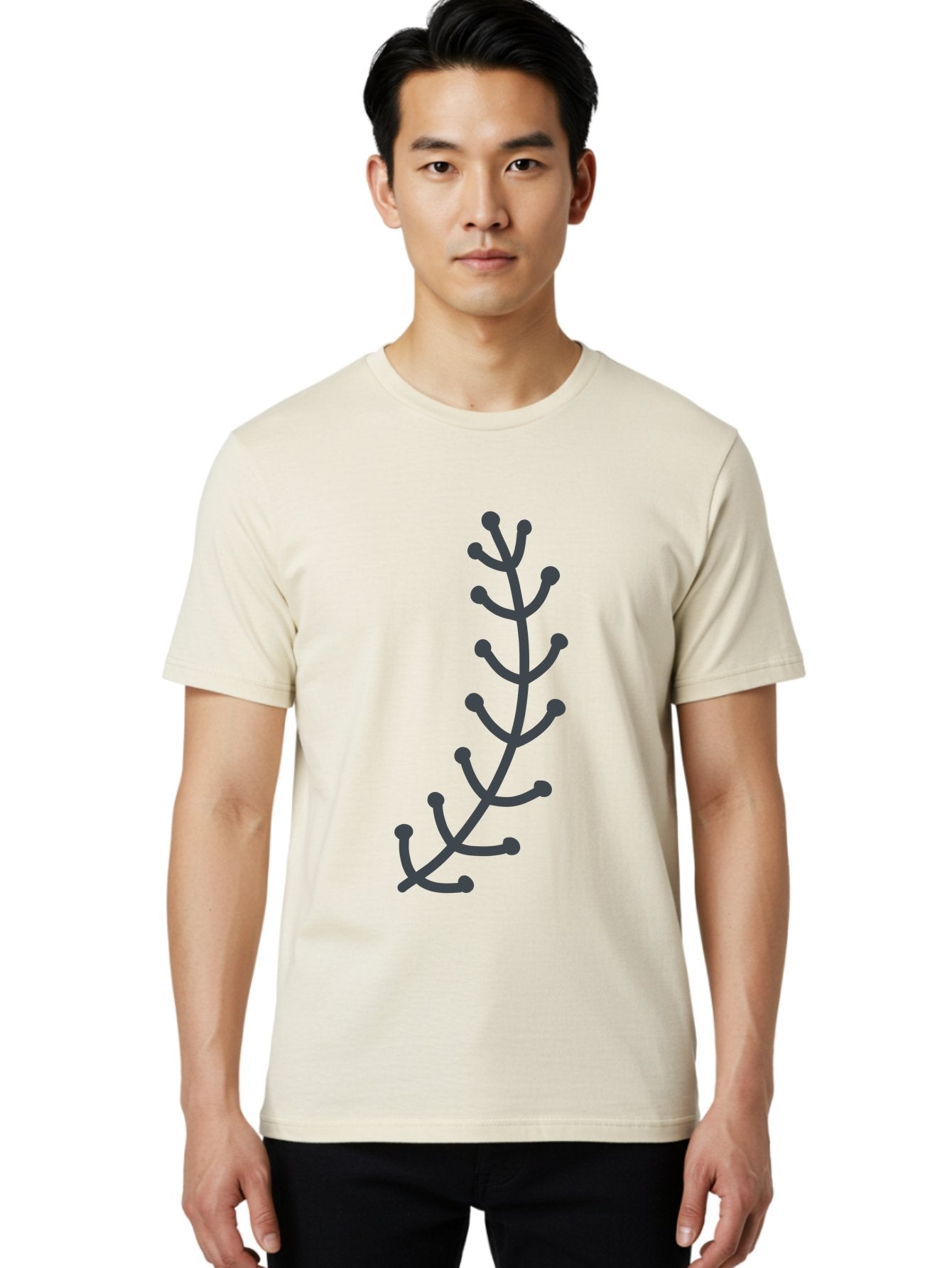 Twig Men'S Graphic Tee, 100% Cotton, Comfortable Casual Summer Wear, Machine Washable, Simple Plant Illustration, Purple Stems, Rounded Leaves, Digital Art, Minimalist Design, Abstract Botanical Aab814 19