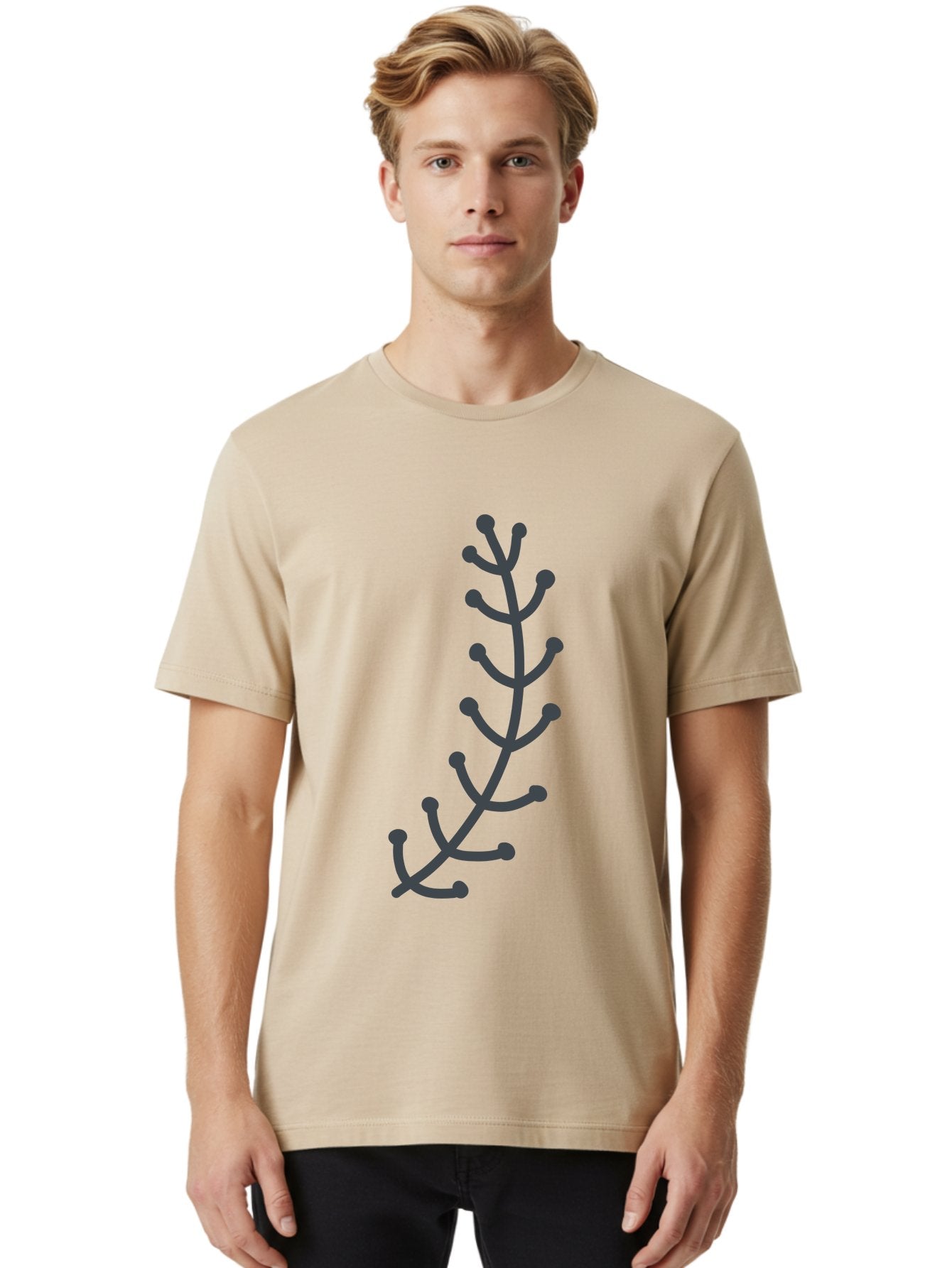 Twig Men'S Graphic Tee, 100% Cotton, Comfortable Casual Summer Wear, Machine Washable, Simple Plant Illustration, Purple Stems, Rounded Leaves, Digital Art, Minimalist Design, Abstract Botanical Aab814 25
