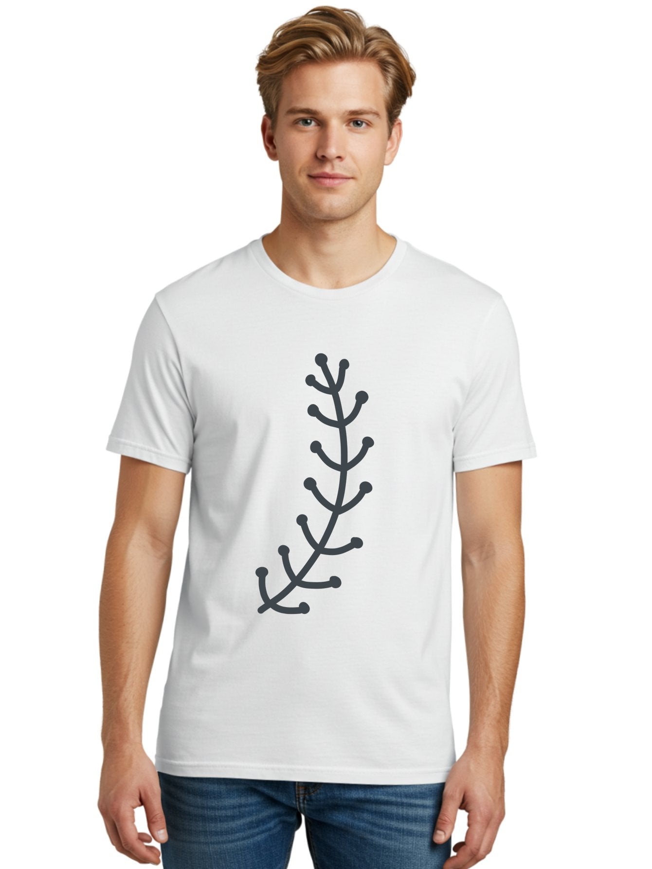 Twig Men'S Graphic Tee, 100% Cotton, Comfortable Casual Summer Wear, Machine Washable, Simple Plant Illustration, Purple Stems, Rounded Leaves, Digital Art, Minimalist Design, Abstract Botanical Aab814 21