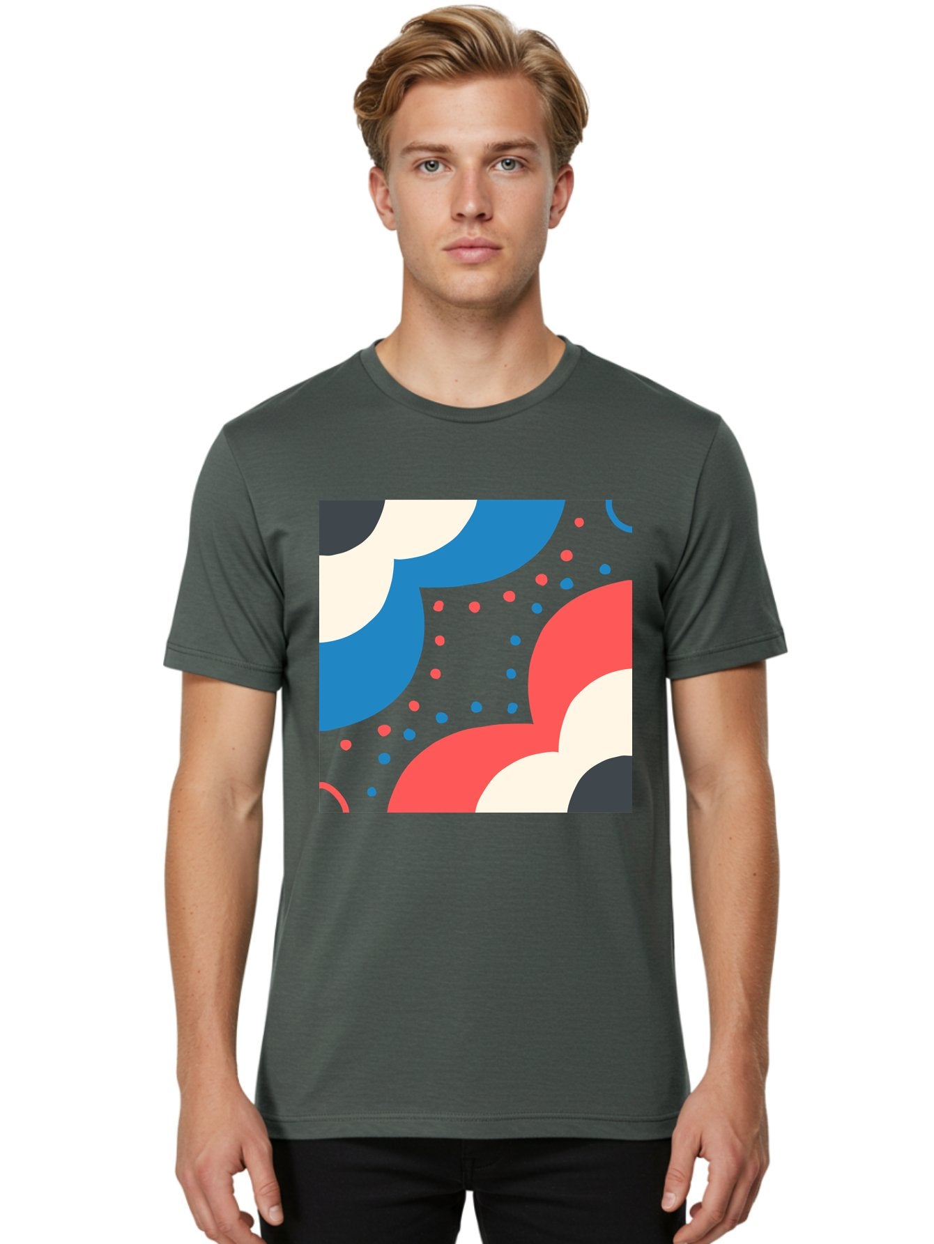 Vibrant-Dots-Pattern Men'S Graphic Tee, 100% Cotton, Comfortable Casual Summer Wear, Machine Washable, Colorful Abstract Pattern, Vibrant Shapes, Blue, Red, Pink, White, Black, Geometric Design, Playful Artwork, Modern Graphic, Trendy Colors, Aab815 19