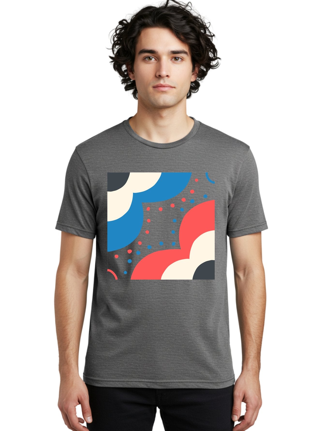 Vibrant-Dots-Pattern Men'S Graphic Tee, 100% Cotton, Comfortable Casual Summer Wear, Machine Washable, Colorful Abstract Pattern, Vibrant Shapes, Blue, Red, Pink, White, Black, Geometric Design, Playful Artwork, Modern Graphic, Trendy Colors, Aab815 27