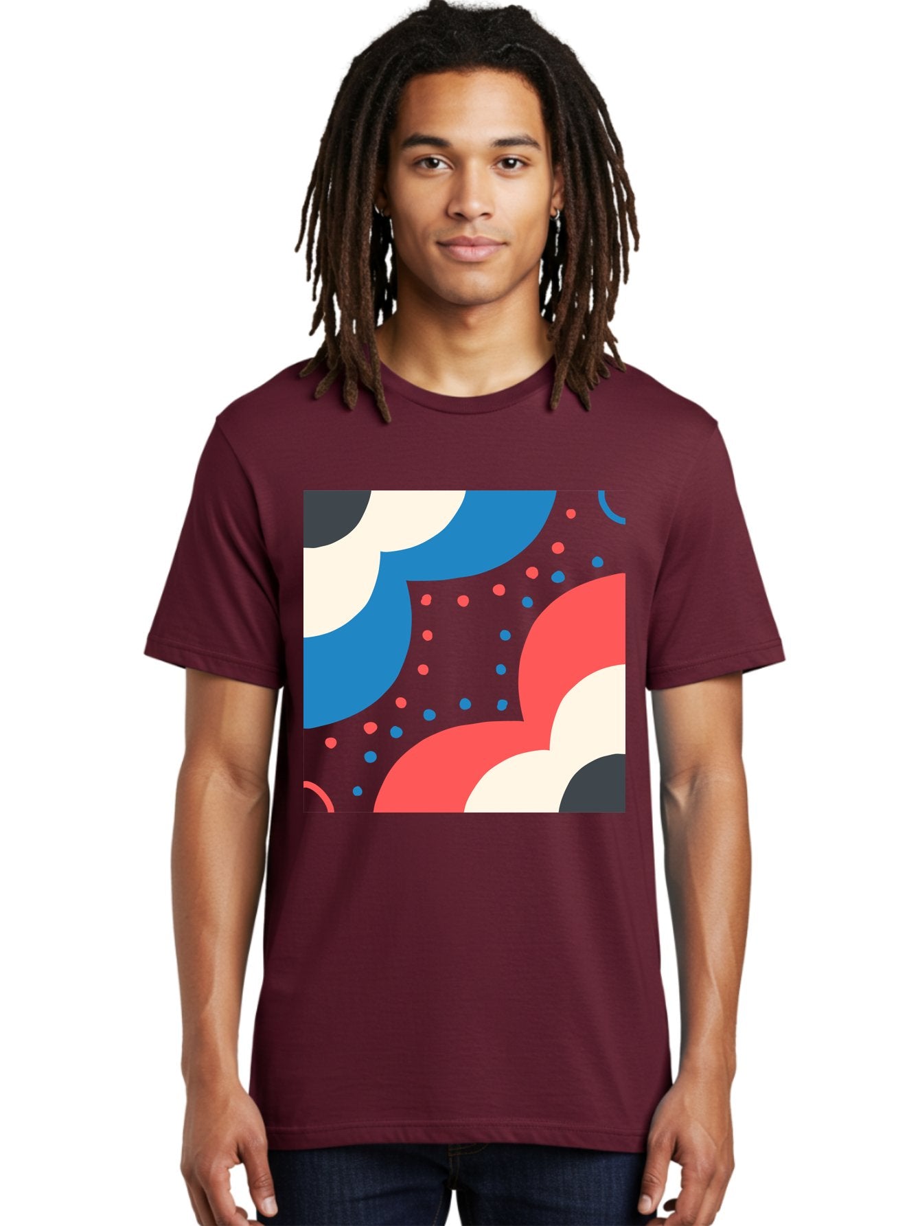 Vibrant-Dots-Pattern Men'S Graphic Tee, 100% Cotton, Comfortable Casual Summer Wear, Machine Washable, Colorful Abstract Pattern, Vibrant Shapes, Blue, Red, Pink, White, Black, Geometric Design, Playful Artwork, Modern Graphic, Trendy Colors, Aab815 29