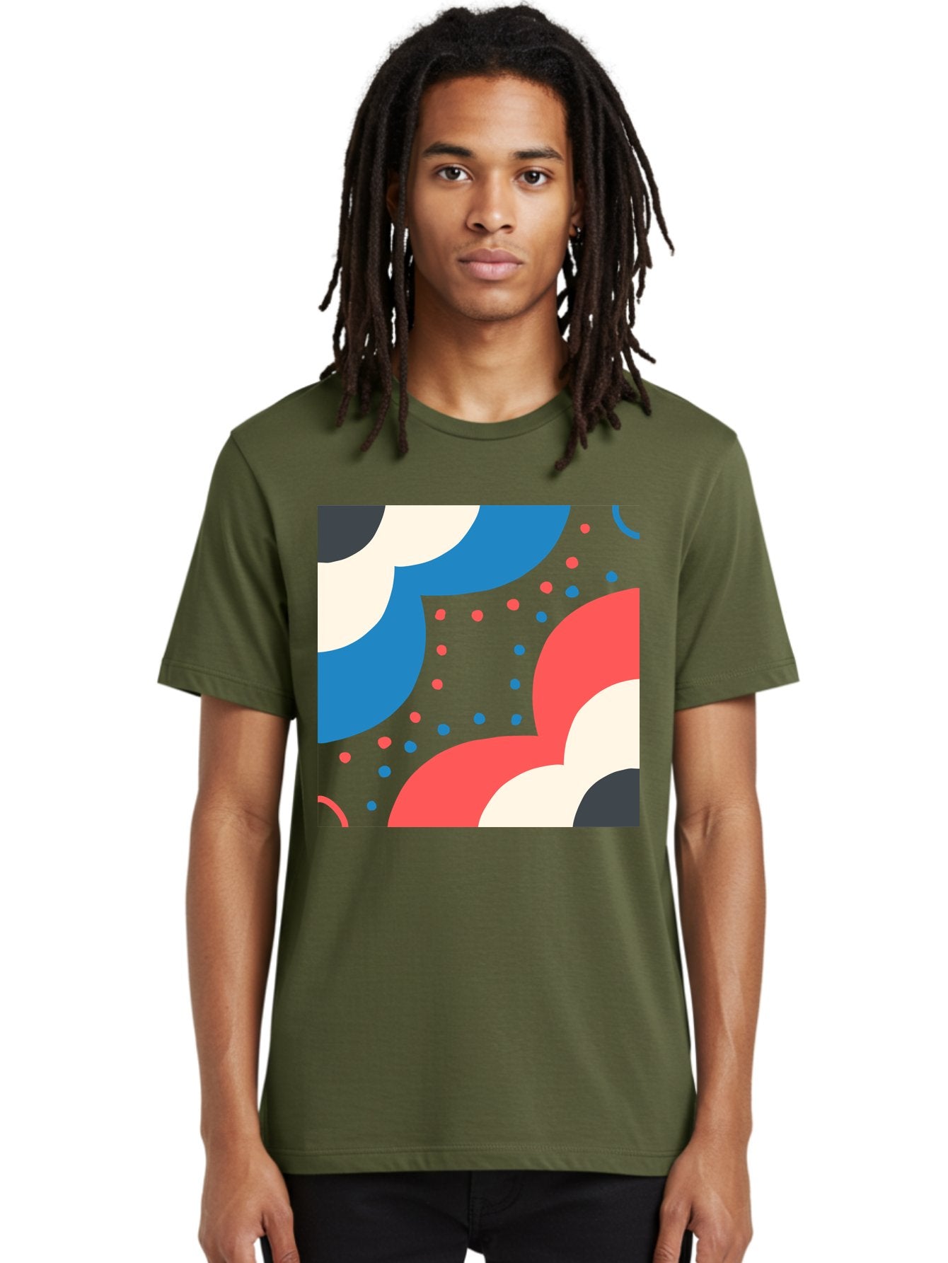 Vibrant-Dots-Pattern Men'S Graphic Tee, 100% Cotton, Comfortable Casual Summer Wear, Machine Washable, Colorful Abstract Pattern, Vibrant Shapes, Blue, Red, Pink, White, Black, Geometric Design, Playful Artwork, Modern Graphic, Trendy Colors, Aab815 21
