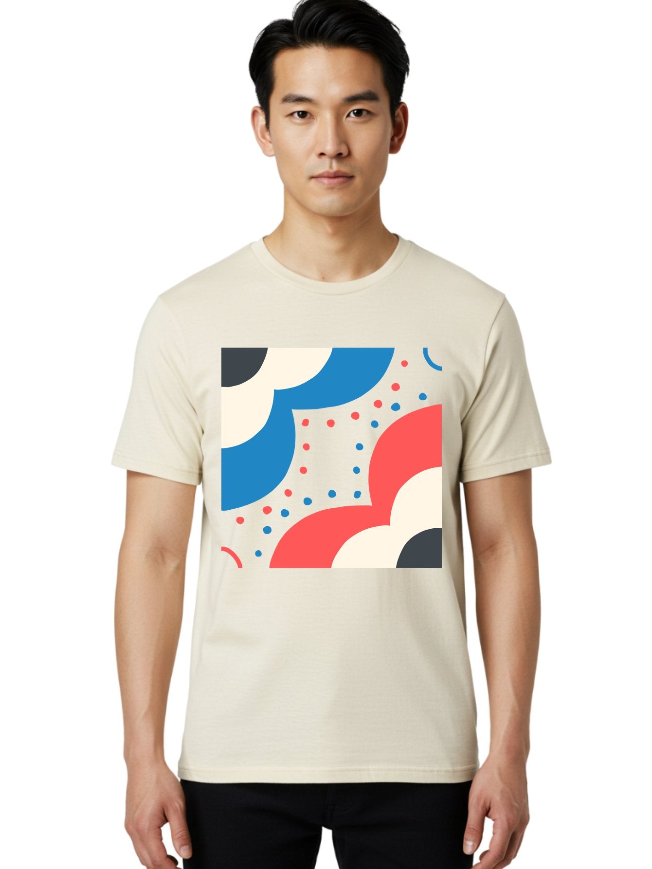 Vibrant-Dots-Pattern Men'S Graphic Tee, 100% Cotton, Comfortable Casual Summer Wear, Machine Washable, Colorful Abstract Pattern, Vibrant Shapes, Blue, Red, Pink, White, Black, Geometric Design, Playful Artwork, Modern Graphic, Trendy Colors, Aab815 18