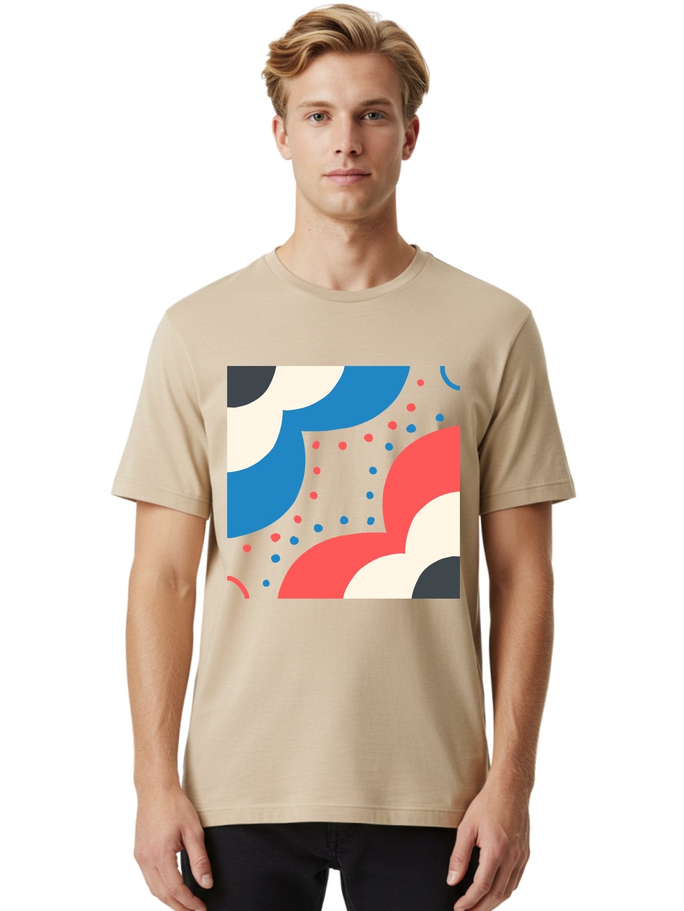 Vibrant-Dots-Pattern Men'S Graphic Tee, 100% Cotton, Comfortable Casual Summer Wear, Machine Washable, Colorful Abstract Pattern, Vibrant Shapes, Blue, Red, Pink, White, Black, Geometric Design, Playful Artwork, Modern Graphic, Trendy Colors, Aab815 20