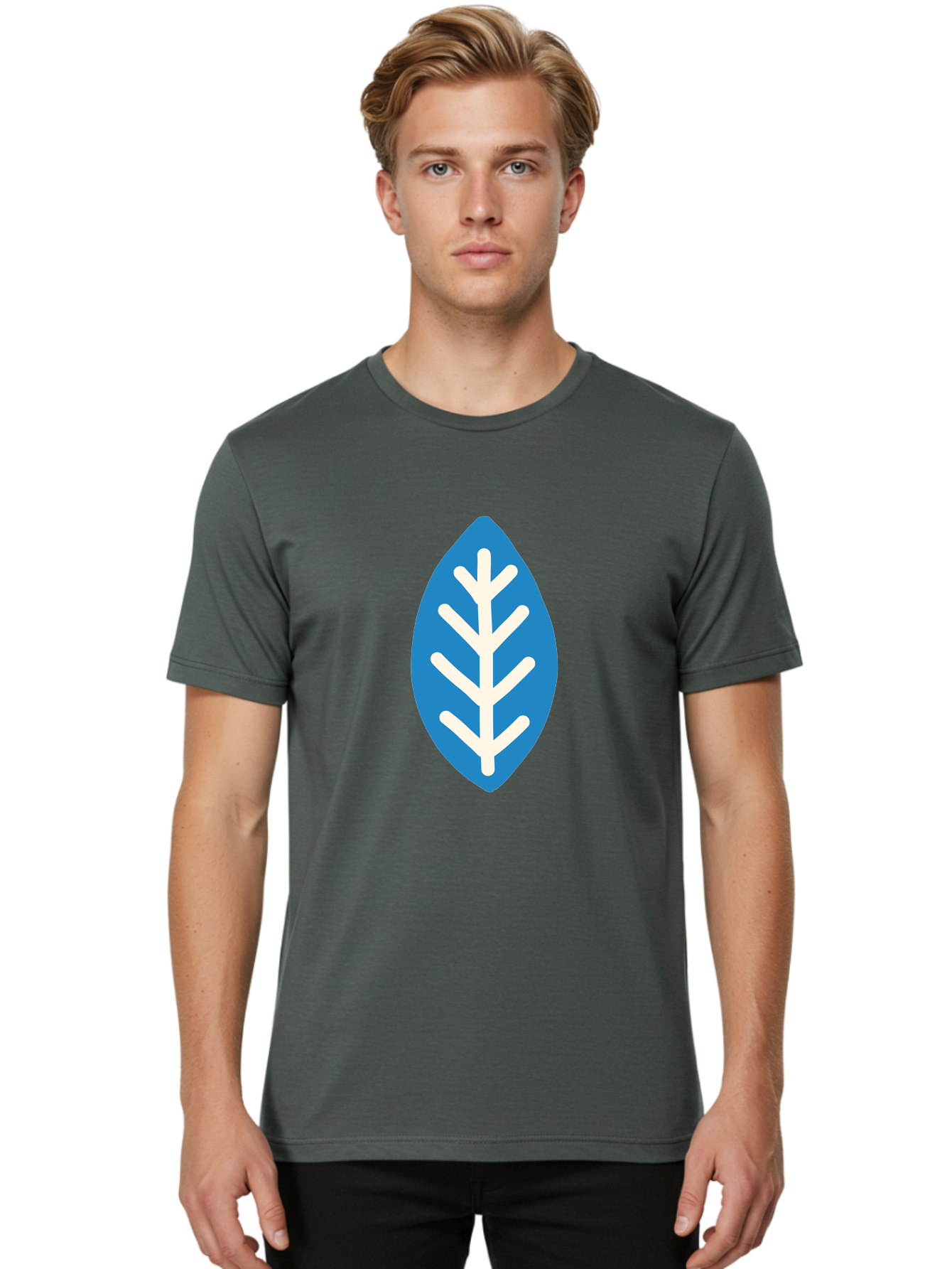 White-Leaf Men'S Graphic Tee, 100% Cotton, Comfortable Casual Summer Wear, Machine Washable, White Branch, Leaf Symbol, Nature Icon, Simple Design, Minimalistic Art, Eco-Friendly Logo, Stylized Leaf Aab817 24