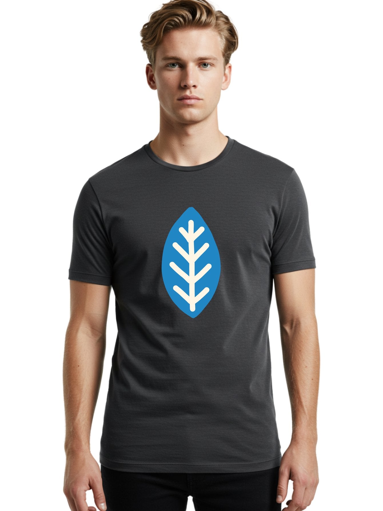 White-Leaf Men'S Graphic Tee, 100% Cotton, Comfortable Casual Summer Wear, Machine Washable, White Branch, Leaf Symbol, Nature Icon, Simple Design, Minimalistic Art, Eco-Friendly Logo, Stylized Leaf Aab817 29