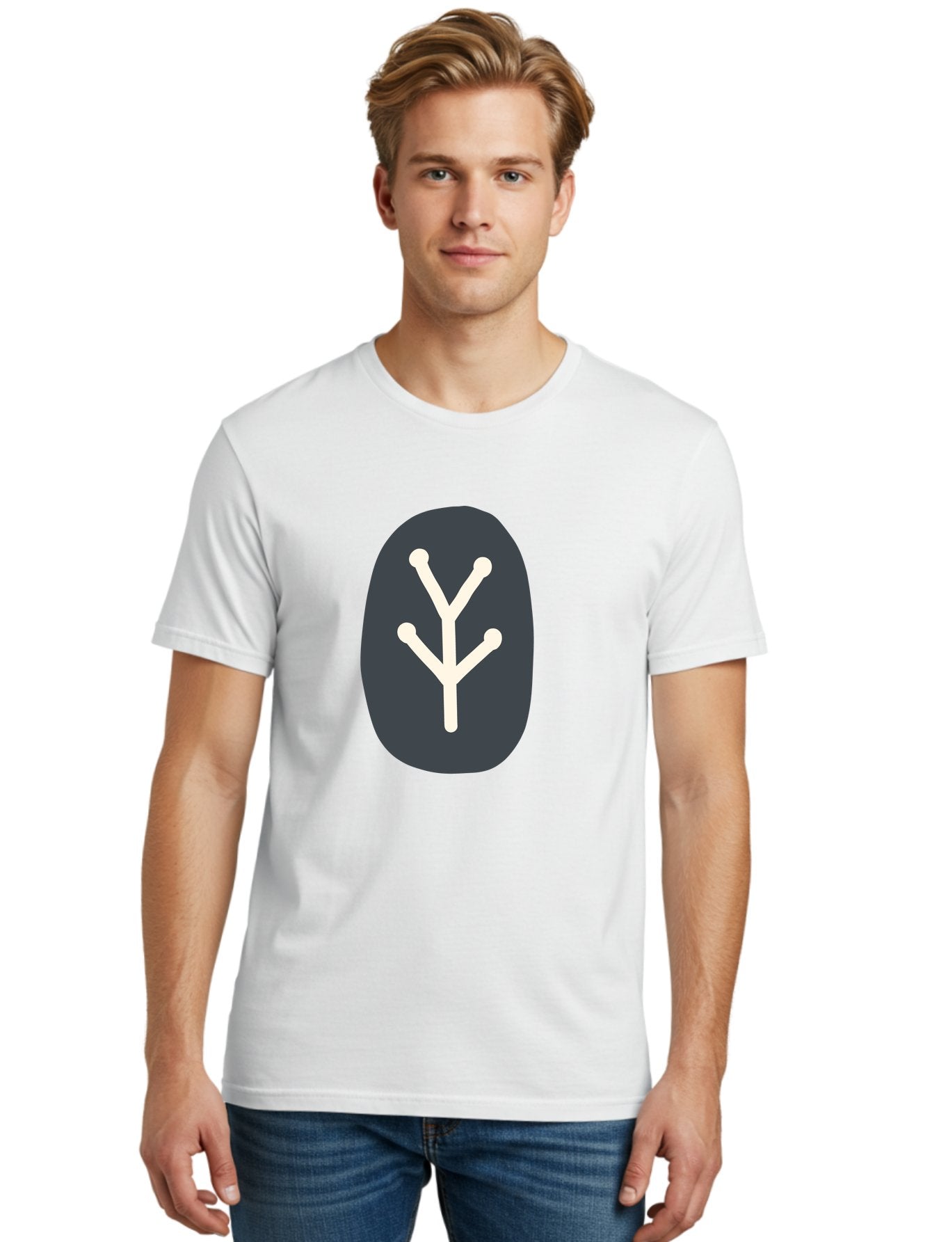 Y-Symbol Men'S Graphic Tee, 100% Cotton, Comfortable Casual Summer Wear, Machine Washable, White Y Symbol, Minimalist Design, Simple Icon, Abstract Logo, Stylized Letter, Modern Graphic Aab818 23