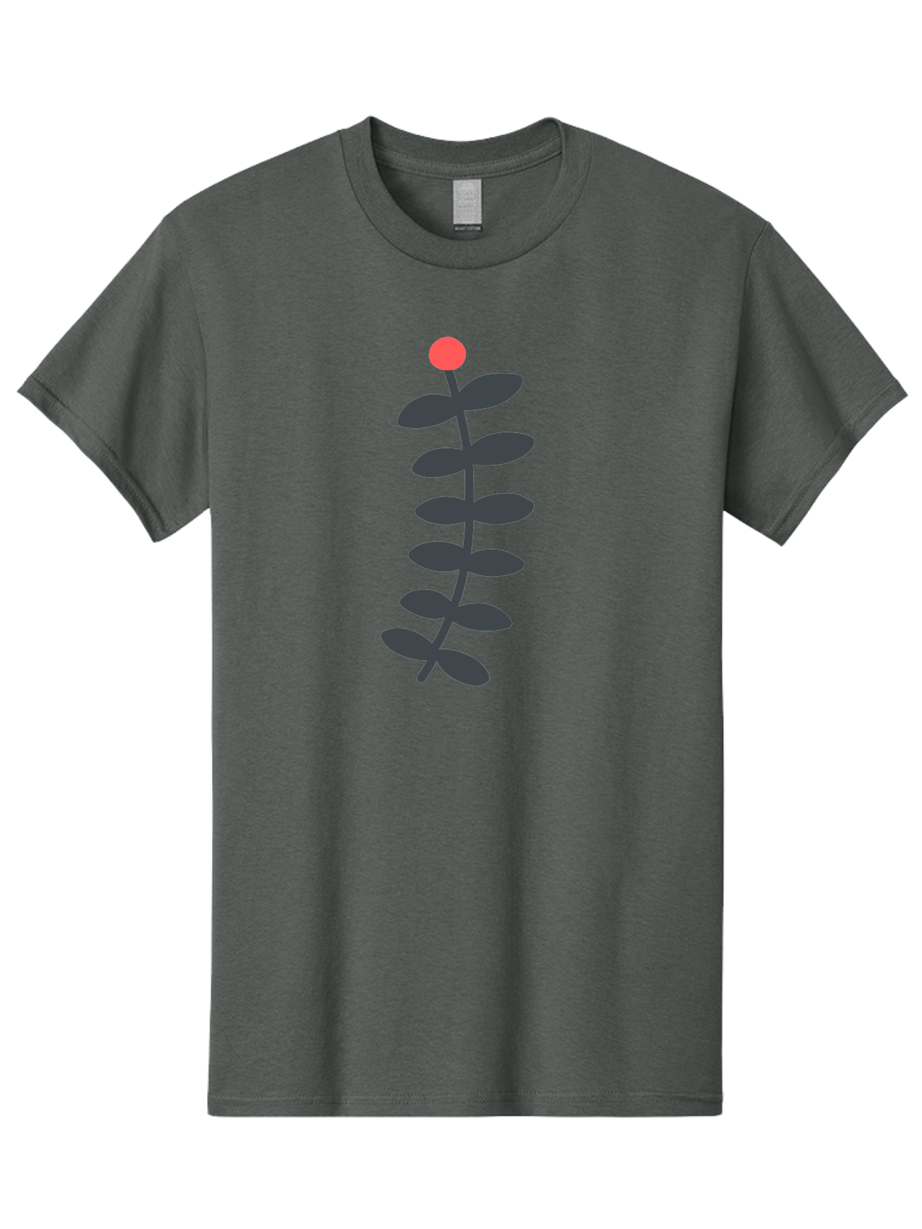 Zig-Zag-Plant Men'S Graphic Tee, 100% Cotton, Comfortable Casual Summer Wear, Machine Washable, Plant Stem, Dark Grey Leaves, Red Bud, Minimalist Design, Simple Shape, Botanical Illustration, Modern Art Aab819 19