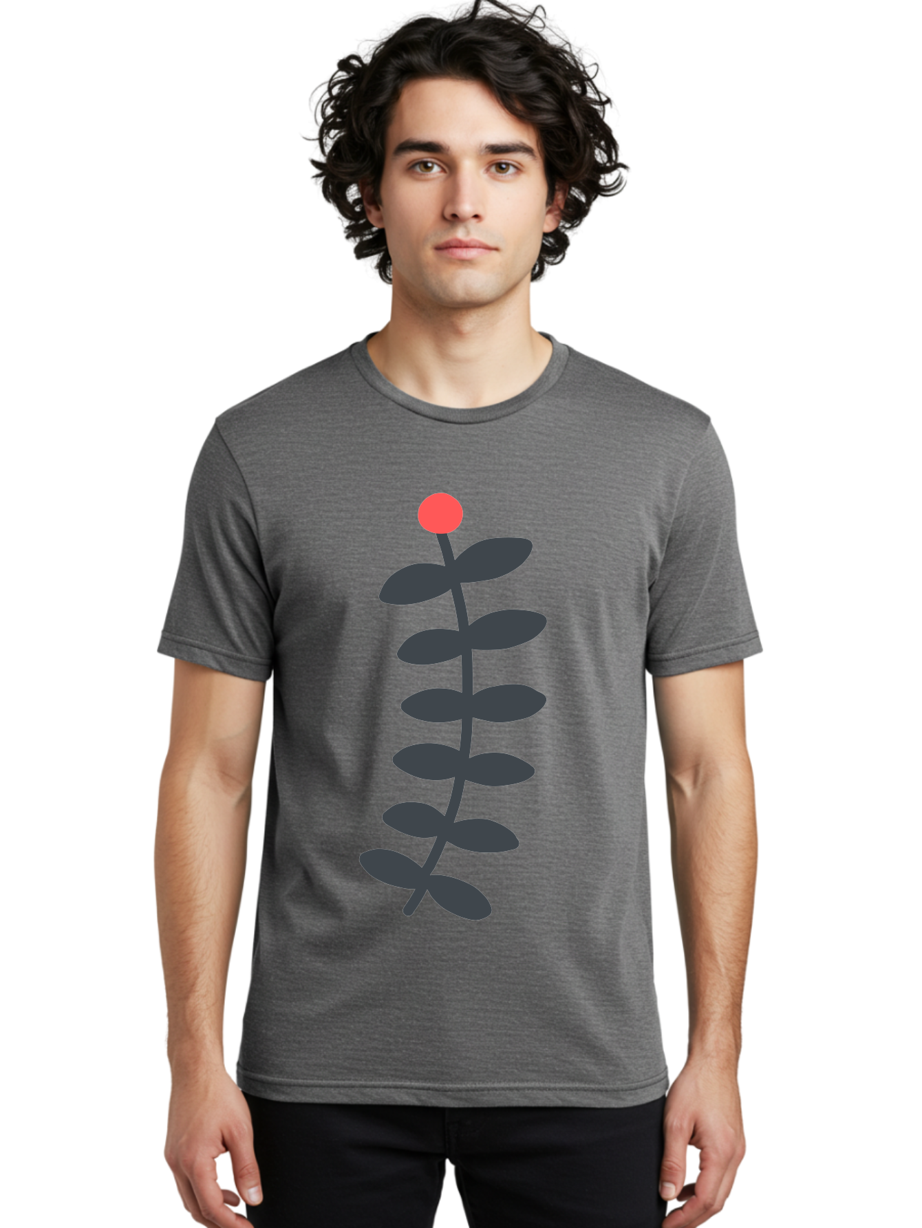 Zig-Zag-Plant Men'S Graphic Tee, 100% Cotton, Comfortable Casual Summer Wear, Machine Washable, Plant Stem, Dark Grey Leaves, Red Bud, Minimalist Design, Simple Shape, Botanical Illustration, Modern Art Aab819 10