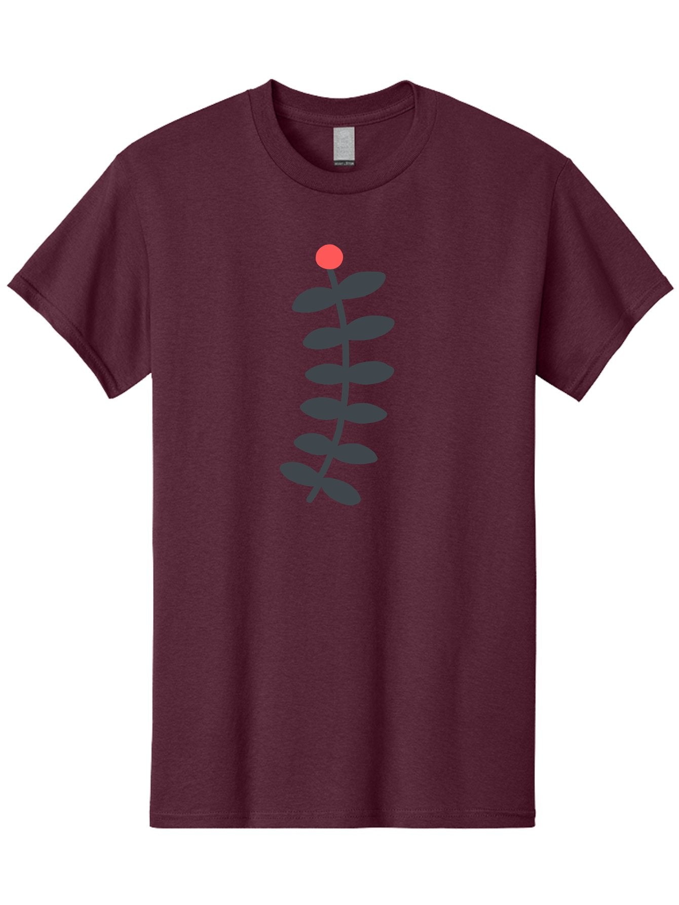 Zig-Zag-Plant Men'S Graphic Tee, 100% Cotton, Comfortable Casual Summer Wear, Machine Washable, Plant Stem, Dark Grey Leaves, Red Bud, Minimalist Design, Simple Shape, Botanical Illustration, Modern Art Aab819 11