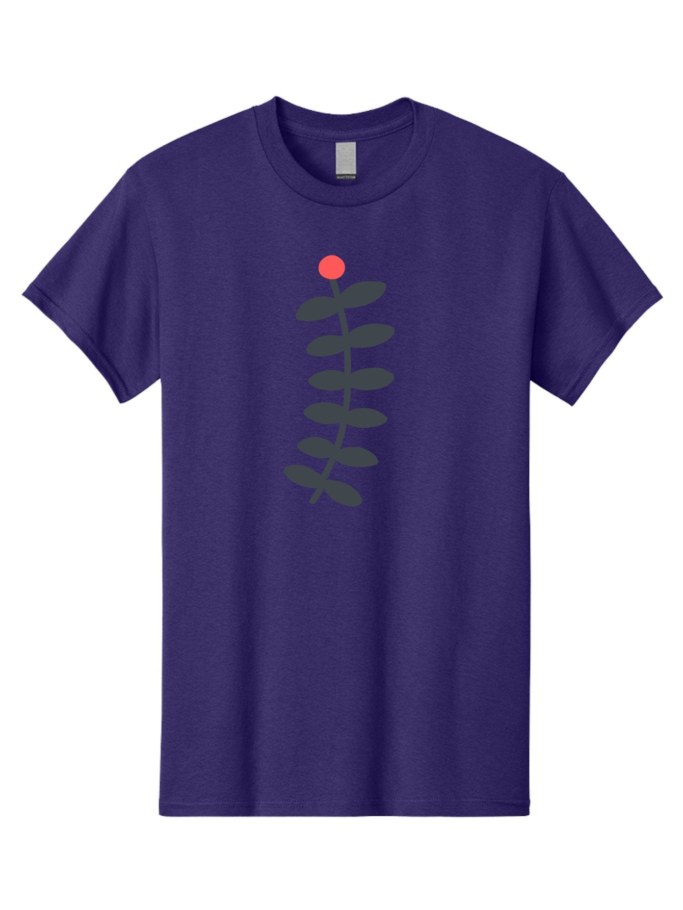 Zig-Zag-Plant Men'S Graphic Tee, 100% Cotton, Comfortable Casual Summer Wear, Machine Washable, Plant Stem, Dark Grey Leaves, Red Bud, Minimalist Design, Simple Shape, Botanical Illustration, Modern Art Aab819 3