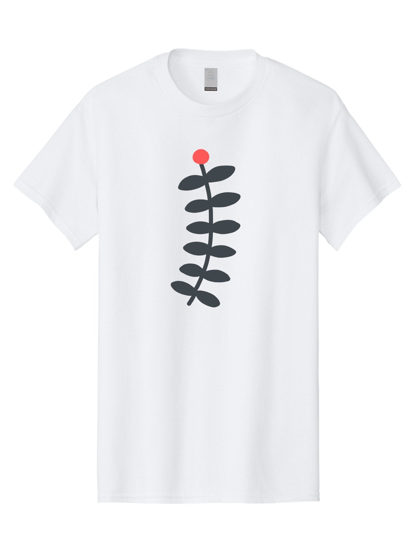 Zig-Zag-Plant Men'S Graphic Tee, 100% Cotton, Comfortable Casual Summer Wear, Machine Washable, Plant Stem, Dark Grey Leaves, Red Bud, Minimalist Design, Simple Shape, Botanical Illustration, Modern Art Aab819