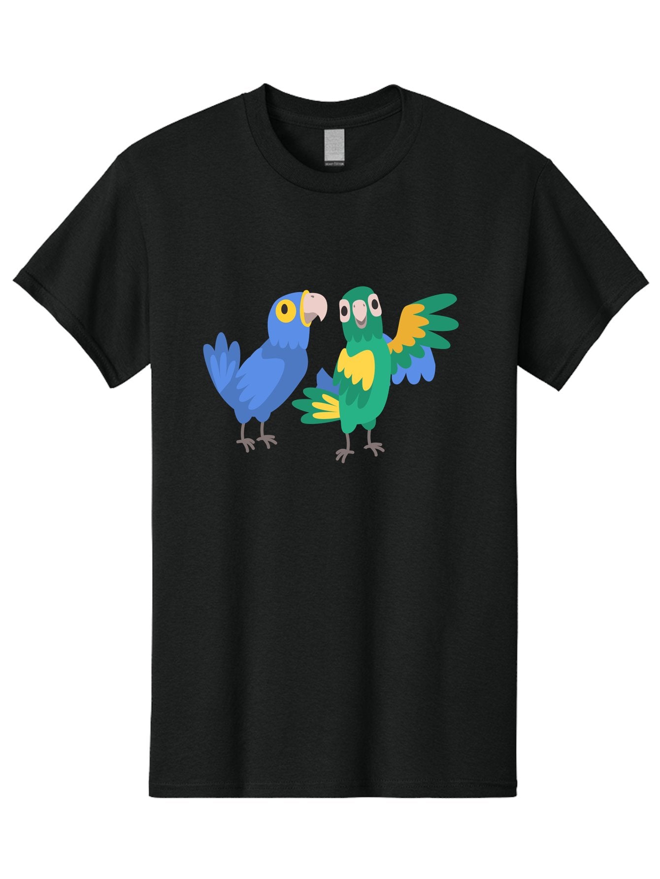 Blue-And-Green-Parrot Men'S Graphic Tee, 100% Cotton, Comfortable Casual Summer Wear, Machine Washable, Cartoon Parrots, Colorful Birds, Blue Parrot, Green Parrot, Yellow Accents, Bird Illustration, Vibrant Feathers, Talking Birds, Aab820