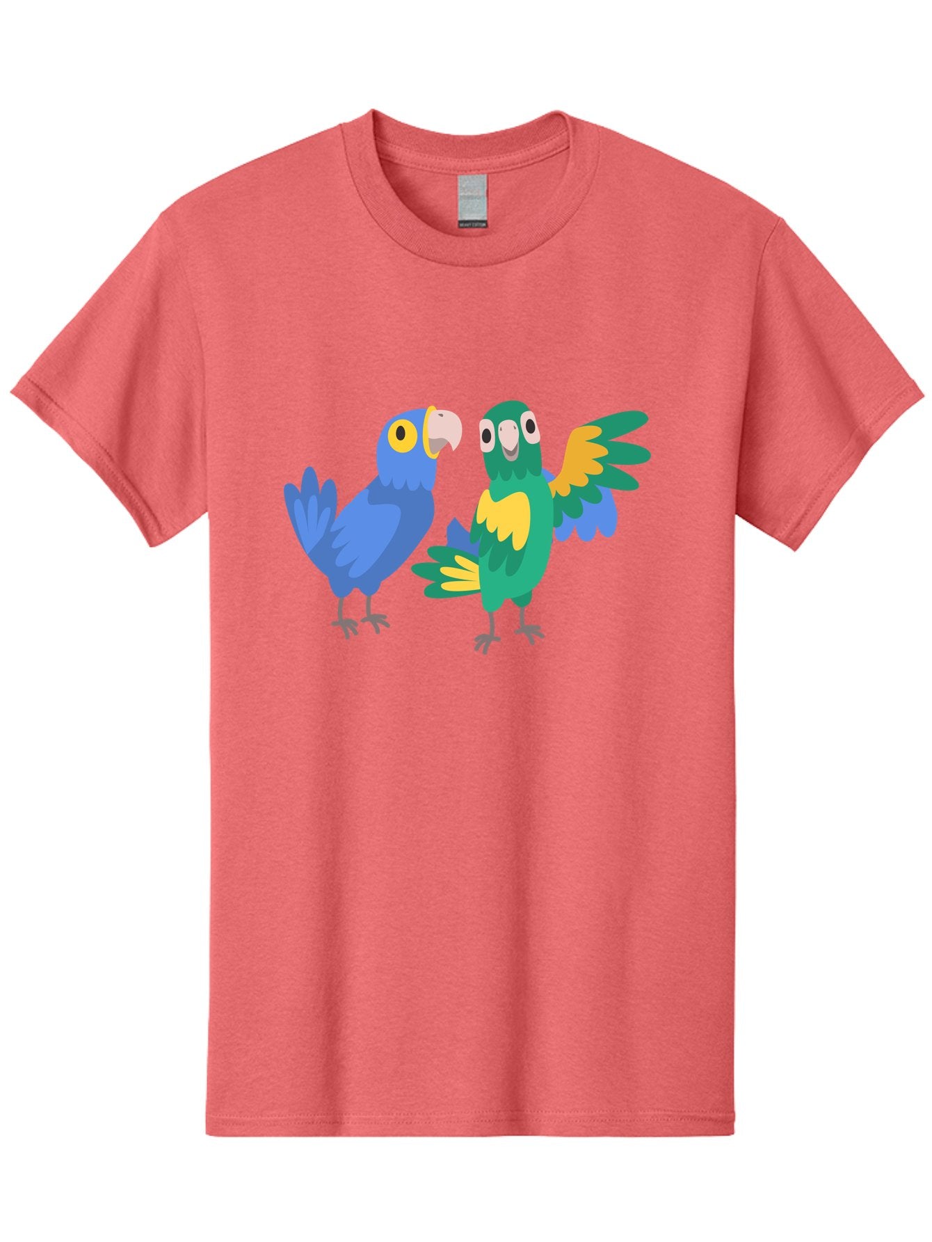 Blue-And-Green-Parrot Men'S Graphic Tee, 100% Cotton, Comfortable Casual Summer Wear, Machine Washable, Cartoon Parrots, Colorful Birds, Blue Parrot, Green Parrot, Yellow Accents, Bird Illustration, Vibrant Feathers, Talking Birds, Aab820