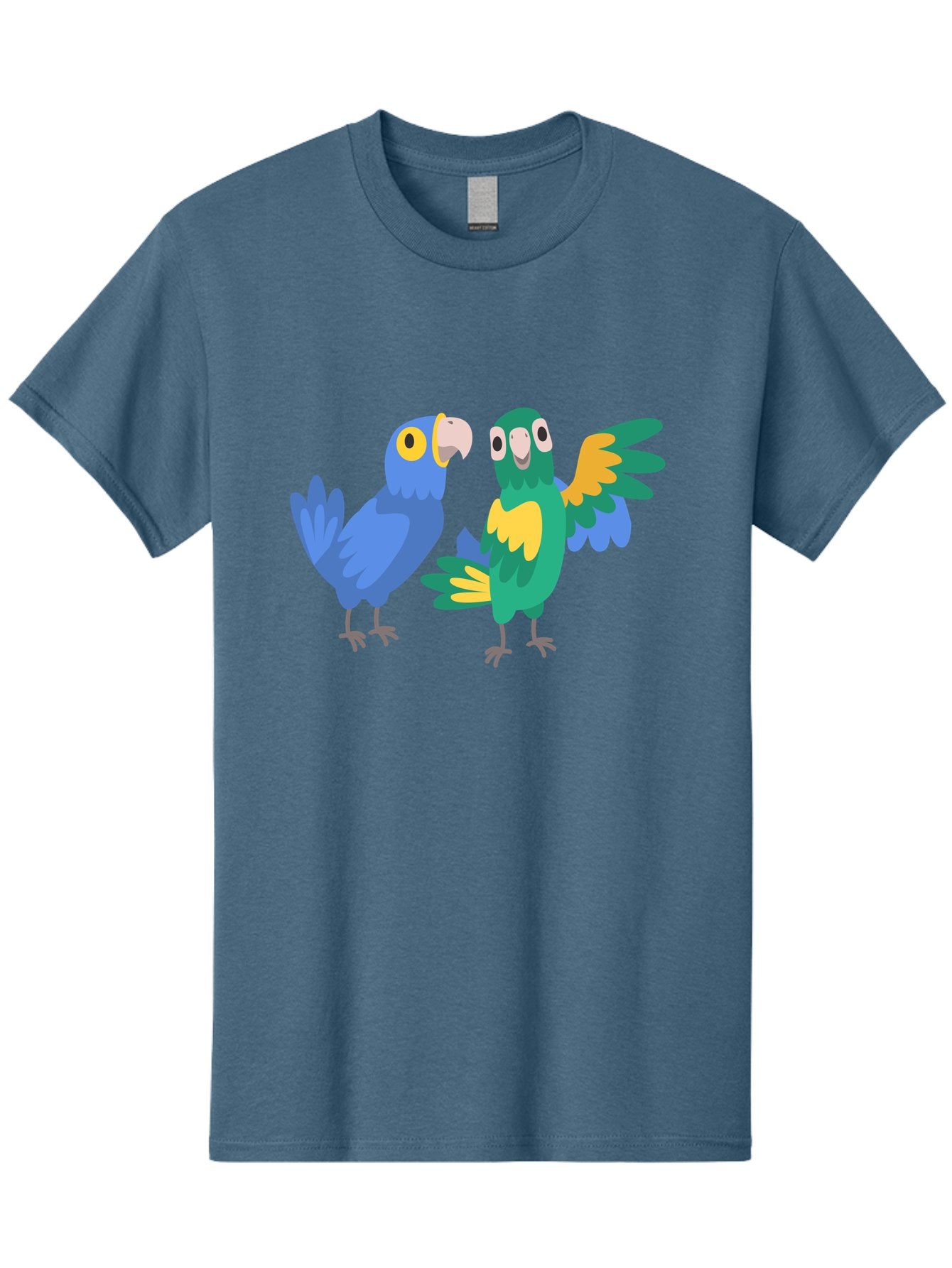 Blue-And-Green-Parrot Men'S Graphic Tee, 100% Cotton, Comfortable Casual Summer Wear, Machine Washable, Cartoon Parrots, Colorful Birds, Blue Parrot, Green Parrot, Yellow Accents, Bird Illustration, Vibrant Feathers, Talking Birds, Aab820 3
