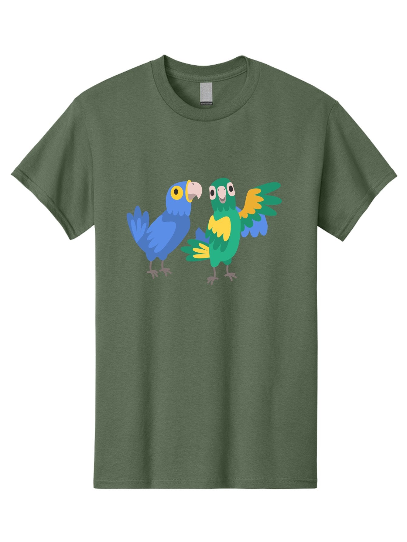 Blue-And-Green-Parrot Men'S Graphic Tee, 100% Cotton, Comfortable Casual Summer Wear, Machine Washable, Cartoon Parrots, Colorful Birds, Blue Parrot, Green Parrot, Yellow Accents, Bird Illustration, Vibrant Feathers, Talking Birds, Aab820 11