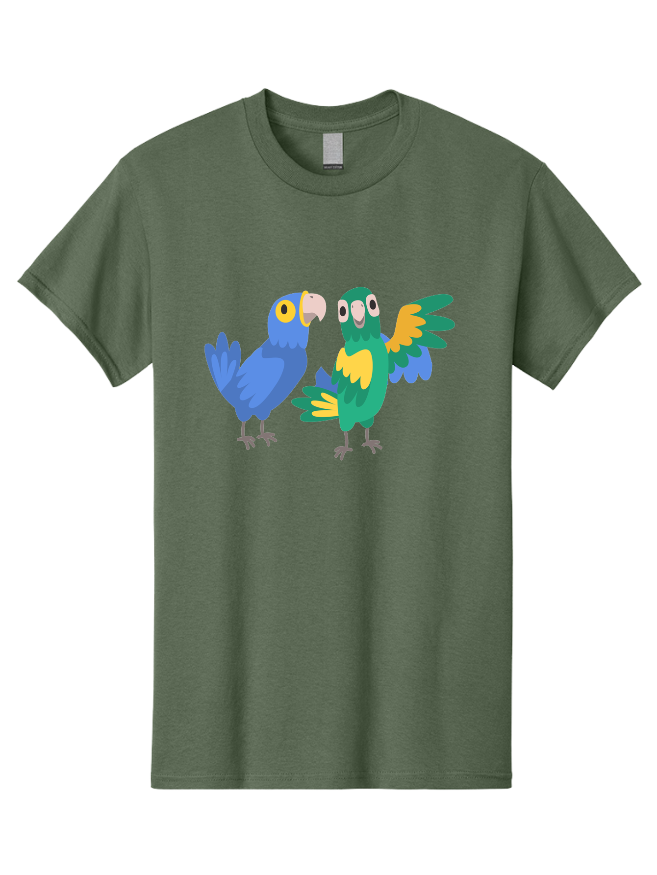 Blue-And-Green-Parrot Men'S Graphic Tee, 100% Cotton, Comfortable Casual Summer Wear, Machine Washable, Cartoon Parrots, Colorful Birds, Blue Parrot, Green Parrot, Yellow Accents, Bird Illustration, Vibrant Feathers, Talking Birds, Aab820 7