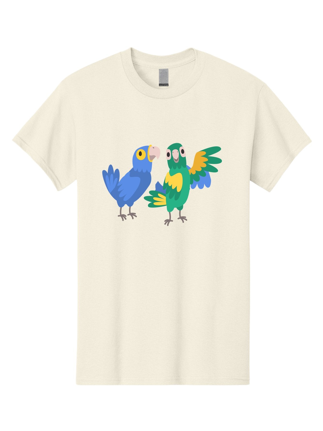 Blue-And-Green-Parrot Men'S Graphic Tee, 100% Cotton, Comfortable Casual Summer Wear, Machine Washable, Cartoon Parrots, Colorful Birds, Blue Parrot, Green Parrot, Yellow Accents, Bird Illustration, Vibrant Feathers, Talking Birds, Aab820 4