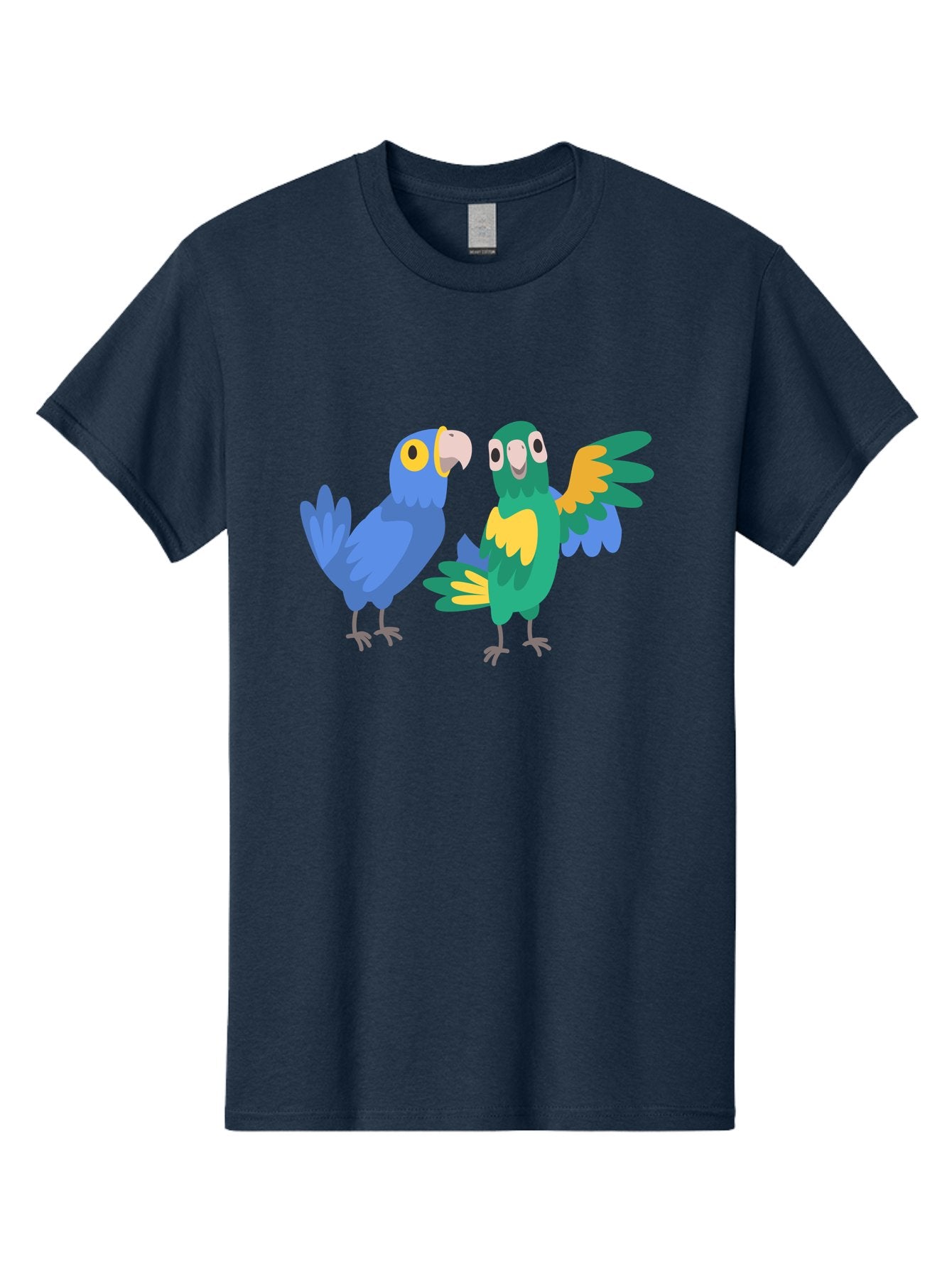 Blue-And-Green-Parrot Men'S Graphic Tee, 100% Cotton, Comfortable Casual Summer Wear, Machine Washable, Cartoon Parrots, Colorful Birds, Blue Parrot, Green Parrot, Yellow Accents, Bird Illustration, Vibrant Feathers, Talking Birds, Aab820 5