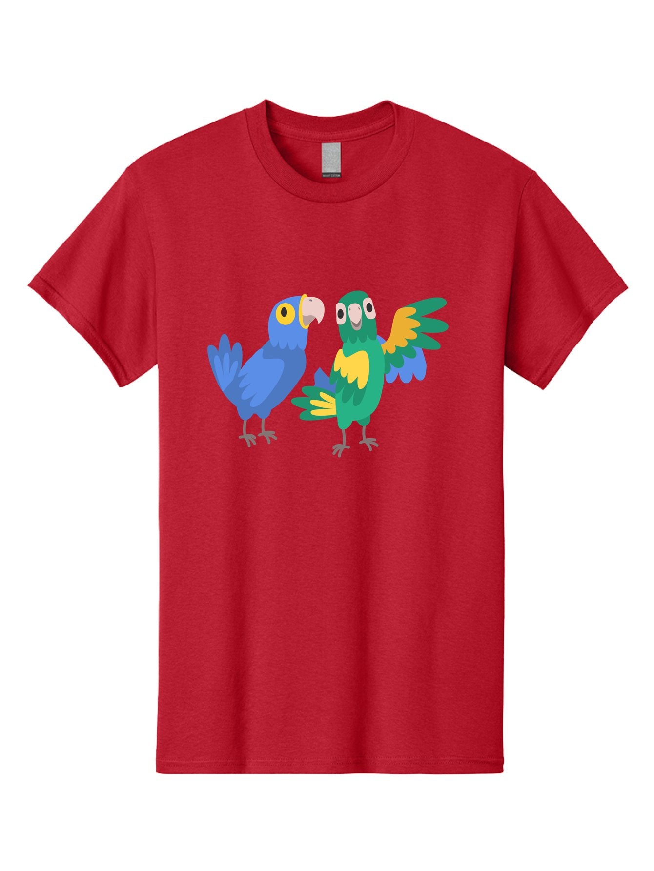 Blue-And-Green-Parrot Men'S Graphic Tee, 100% Cotton, Comfortable Casual Summer Wear, Machine Washable, Cartoon Parrots, Colorful Birds, Blue Parrot, Green Parrot, Yellow Accents, Bird Illustration, Vibrant Feathers, Talking Birds, Aab820 6