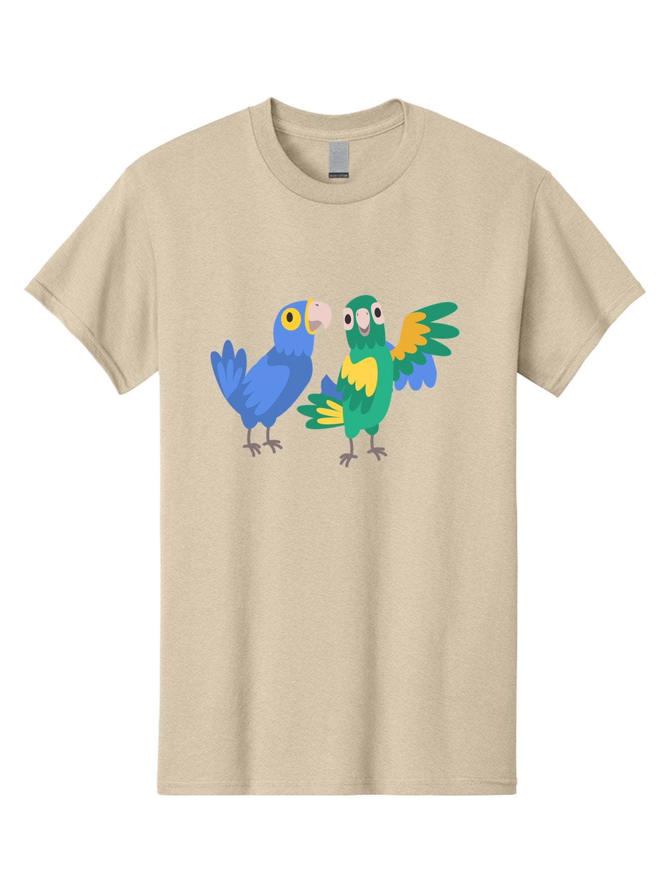 Blue-And-Green-Parrot Men'S Graphic Tee, 100% Cotton, Comfortable Casual Summer Wear, Machine Washable, Cartoon Parrots, Colorful Birds, Blue Parrot, Green Parrot, Yellow Accents, Bird Illustration, Vibrant Feathers, Talking Birds, Aab820 10