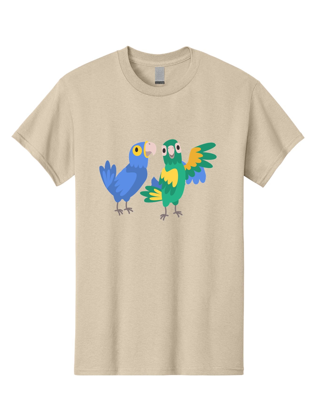 Blue-And-Green-Parrot Men'S Graphic Tee, 100% Cotton, Comfortable Casual Summer Wear, Machine Washable, Cartoon Parrots, Colorful Birds, Blue Parrot, Green Parrot, Yellow Accents, Bird Illustration, Vibrant Feathers, Talking Birds, Aab820 27